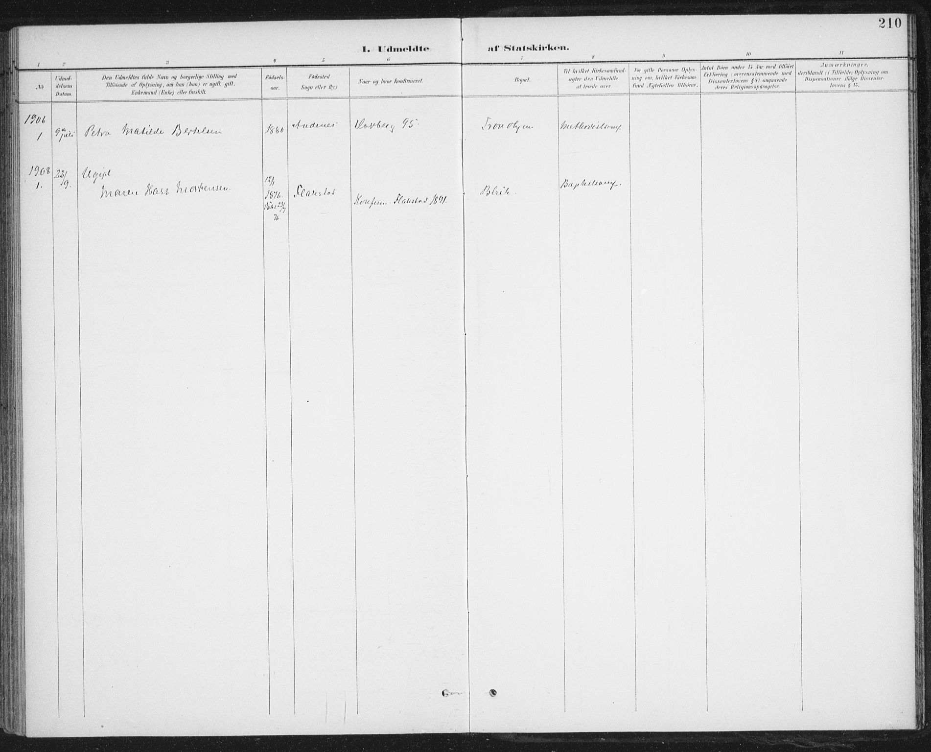 Ministerialprotokoller, klokkerbøker og fødselsregistre - Nordland, SAT/A-1459/899/L1437: Parish register (official) no. 899A05, 1897-1908, p. 210