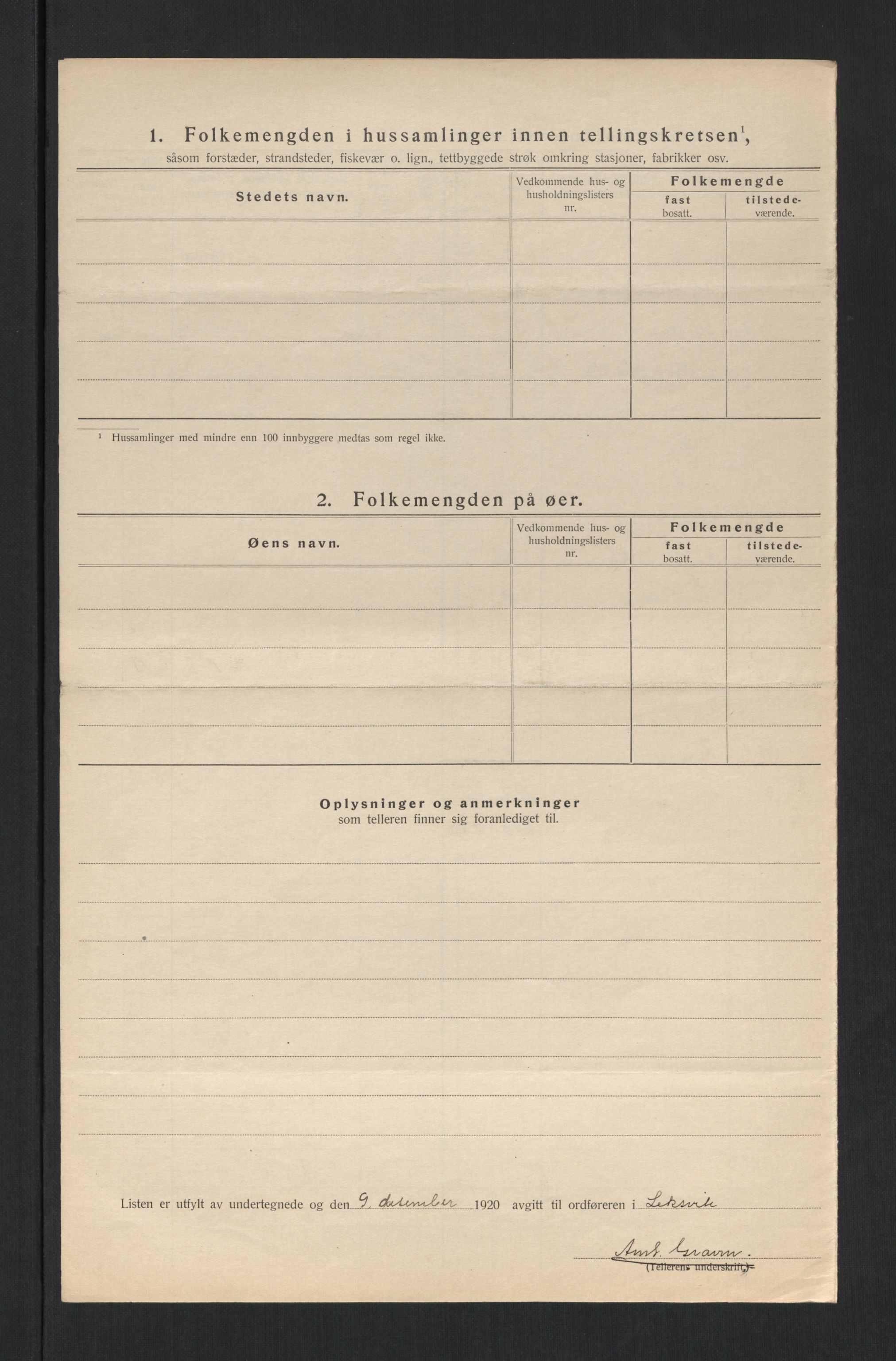 SAT, 1920 census for Leksvik, 1920, p. 20