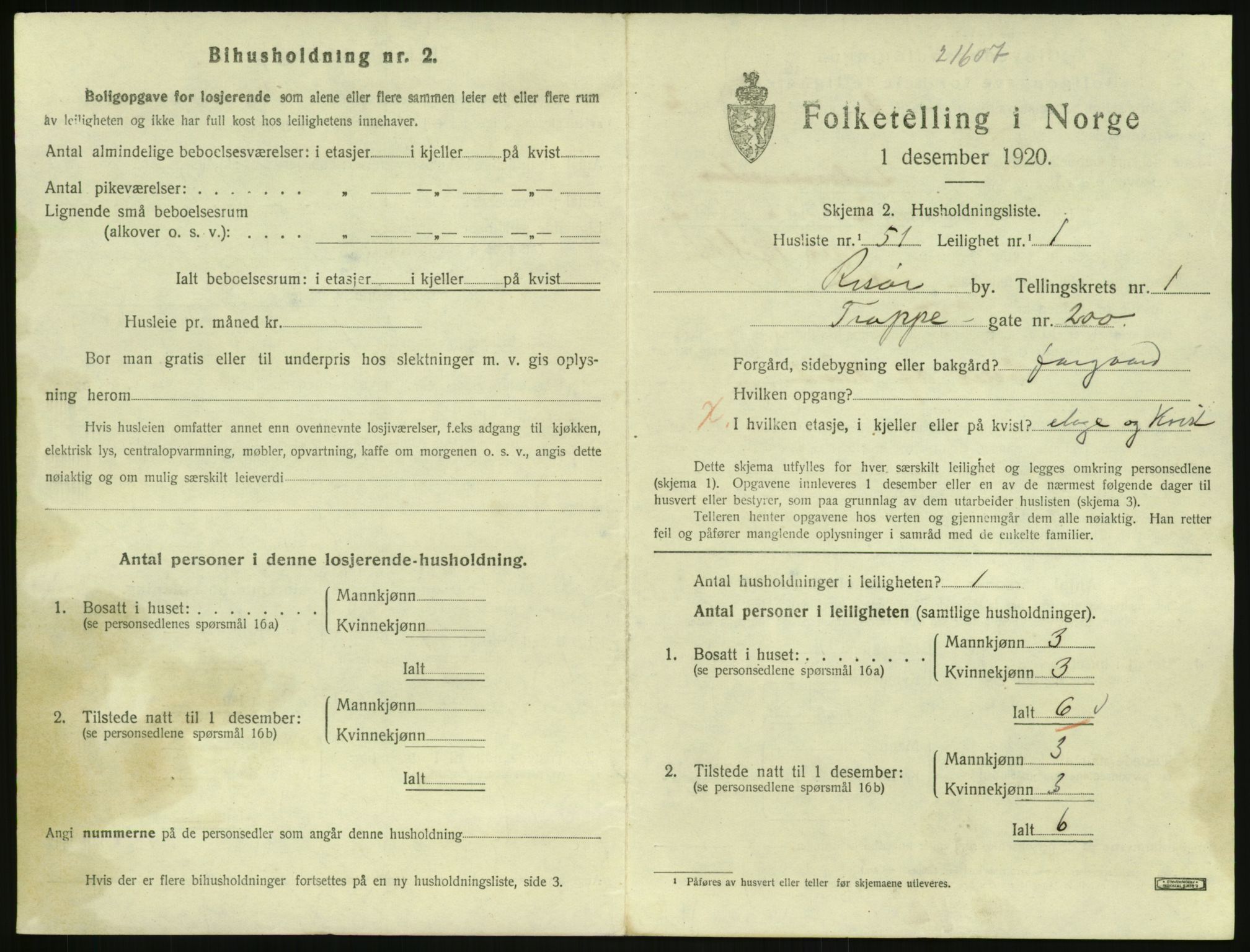 SAK, 1920 census for Risør, 1920, p. 1465