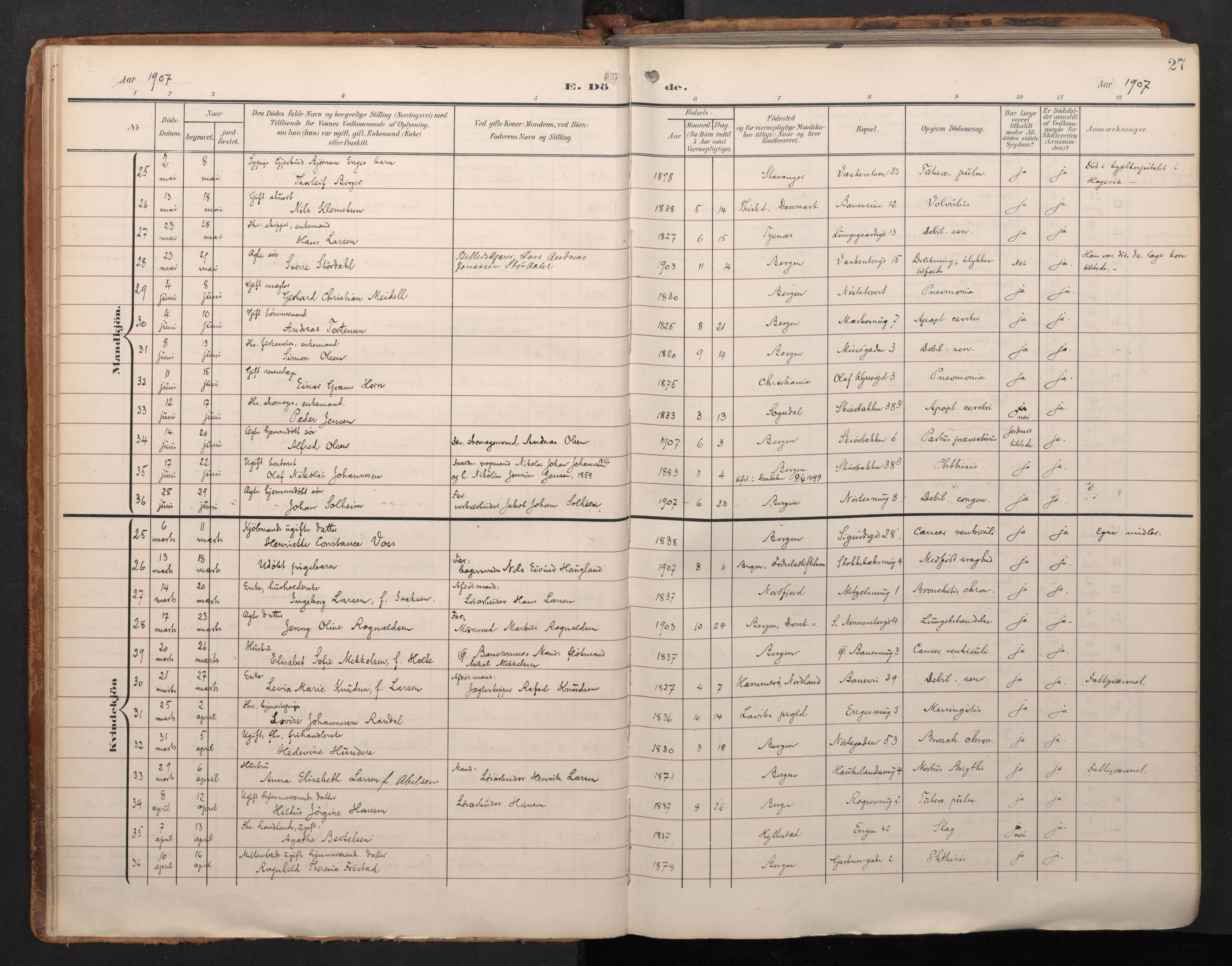 Domkirken sokneprestembete, AV/SAB-A-74801/H/Haa/L0044: Parish register (official) no. E 6, 1904-1946, p. 26b-27a