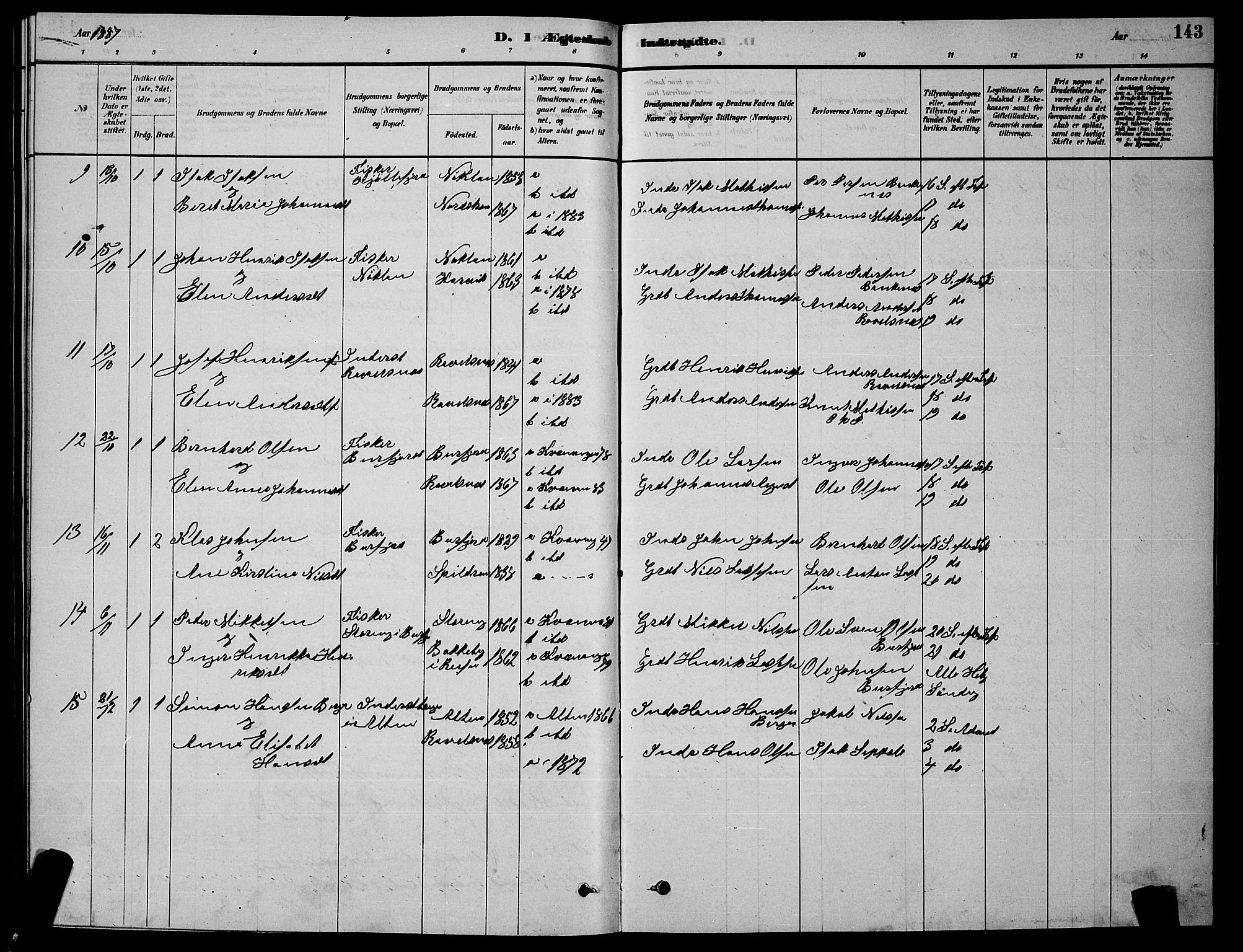 Skjervøy sokneprestkontor, AV/SATØ-S-1300/H/Ha/Hab/L0015klokker: Parish register (copy) no. 15, 1878-1890, p. 143