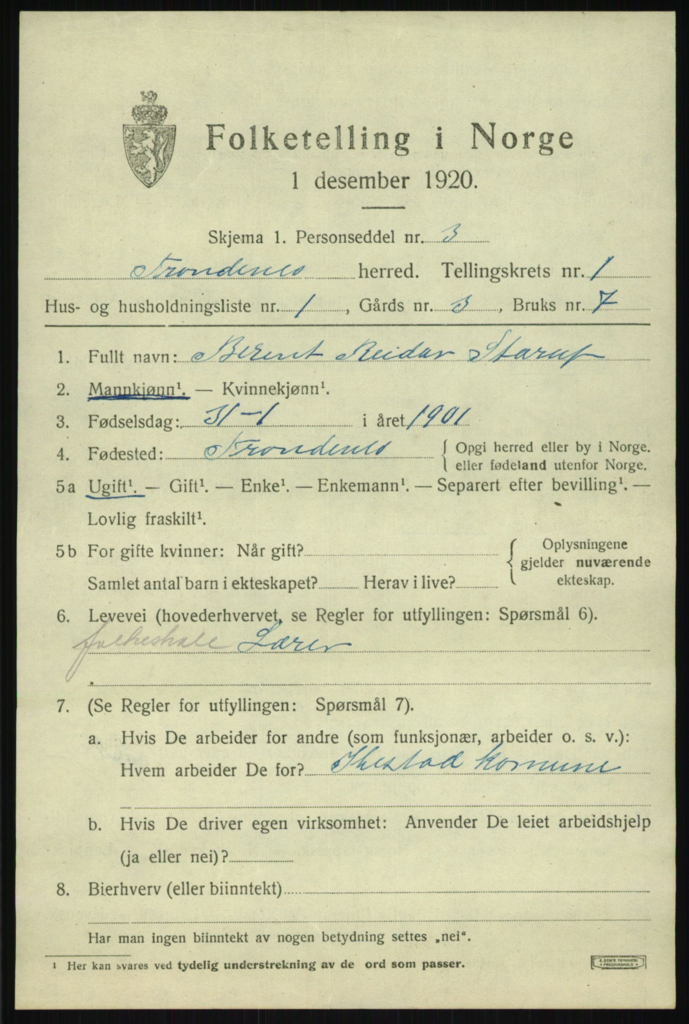 SATØ, 1920 census for Trondenes, 1920, p. 3171