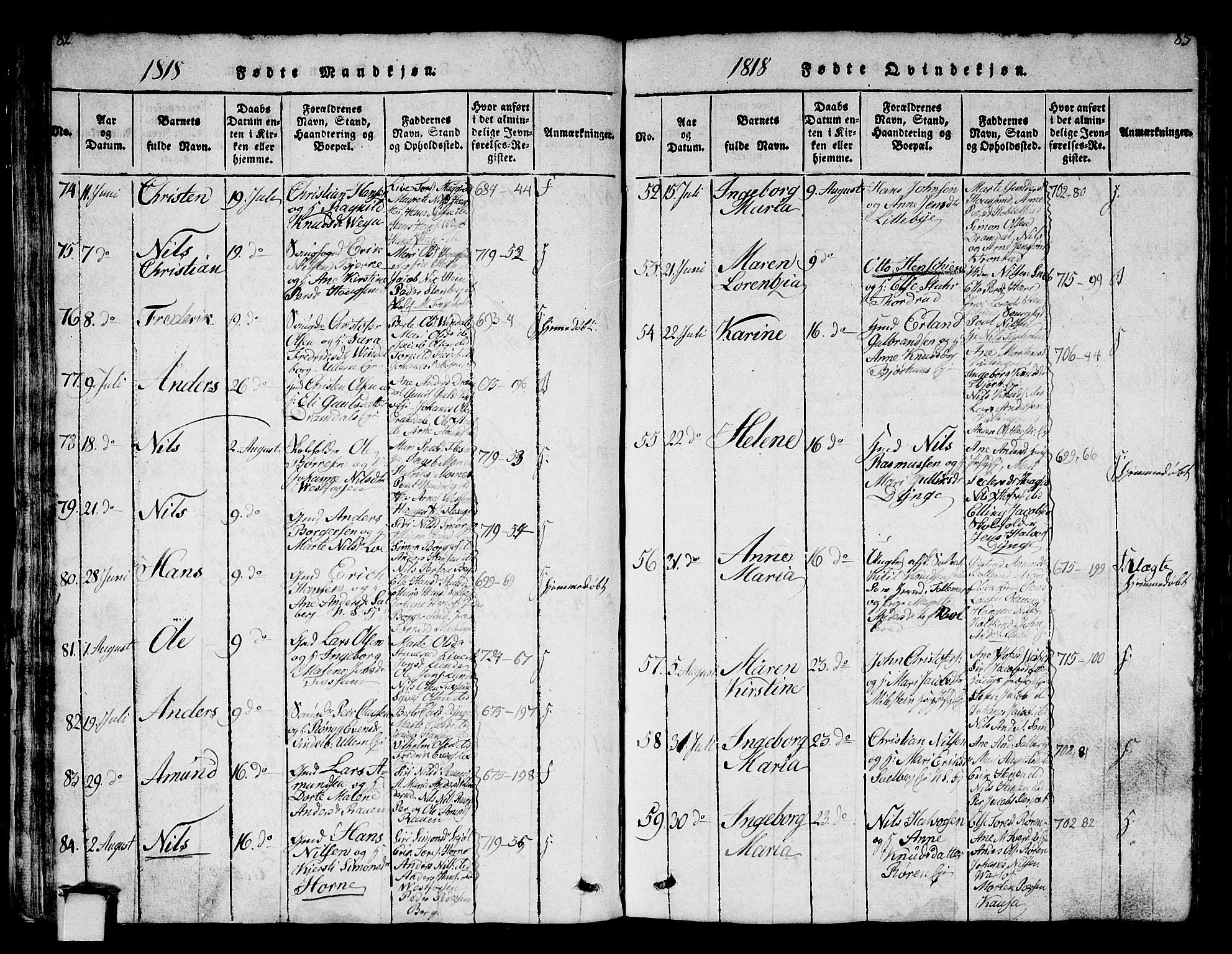Eiker kirkebøker, AV/SAKO-A-4/G/Ga/L0001: Parish register (copy) no. I 1, 1814-1832, p. 82-83