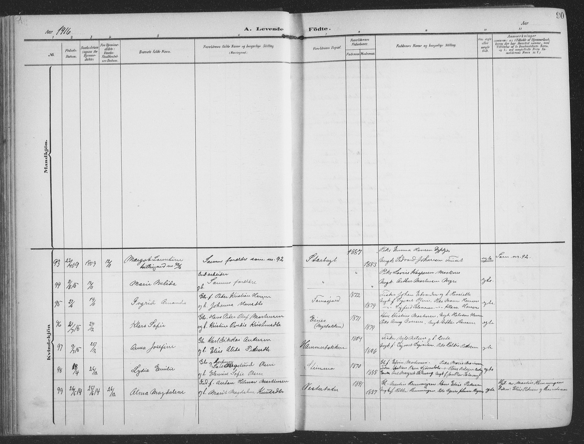 Balsfjord sokneprestembete, AV/SATØ-S-1303/G/Ga/L0009klokker: Parish register (copy) no. 9, 1906-1920, p. 90