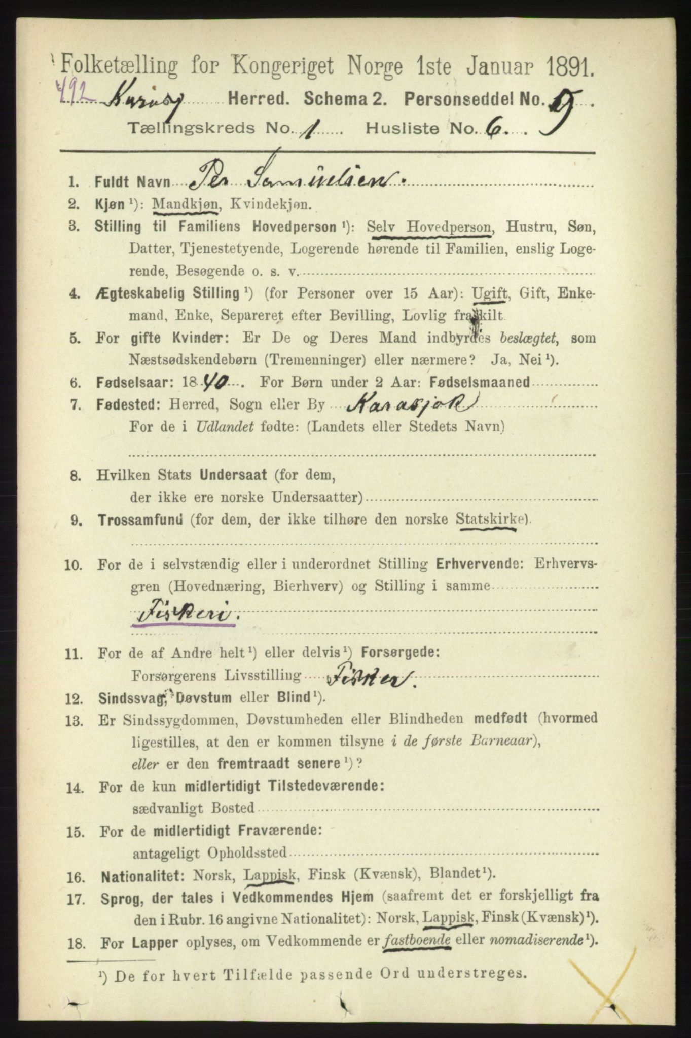 RA, 1891 census for 2021 Karasjok, 1891, p. 87