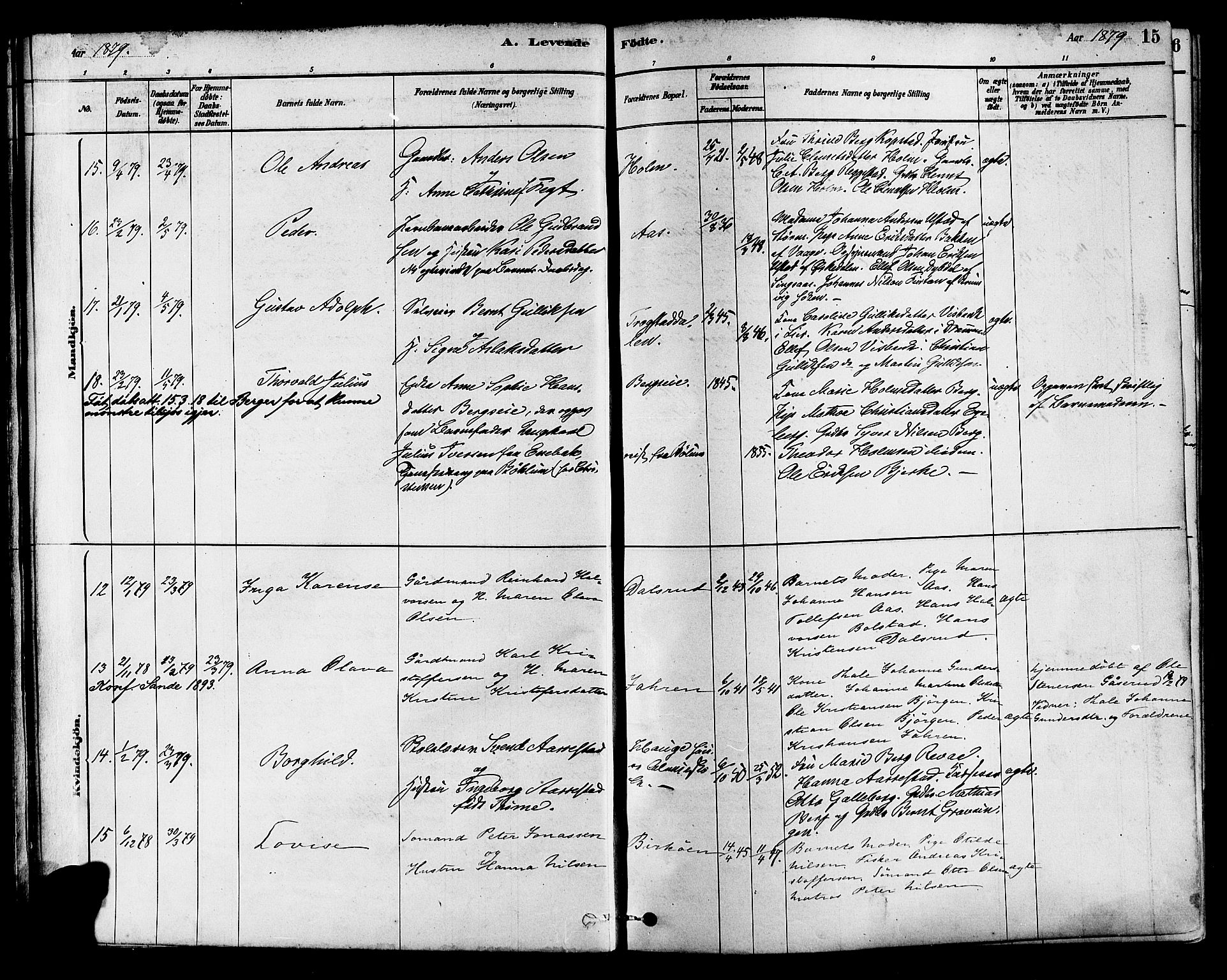 Sande Kirkebøker, SAKO/A-53/F/Fa/L0006: Parish register (official) no. 6, 1878-1888, p. 15
