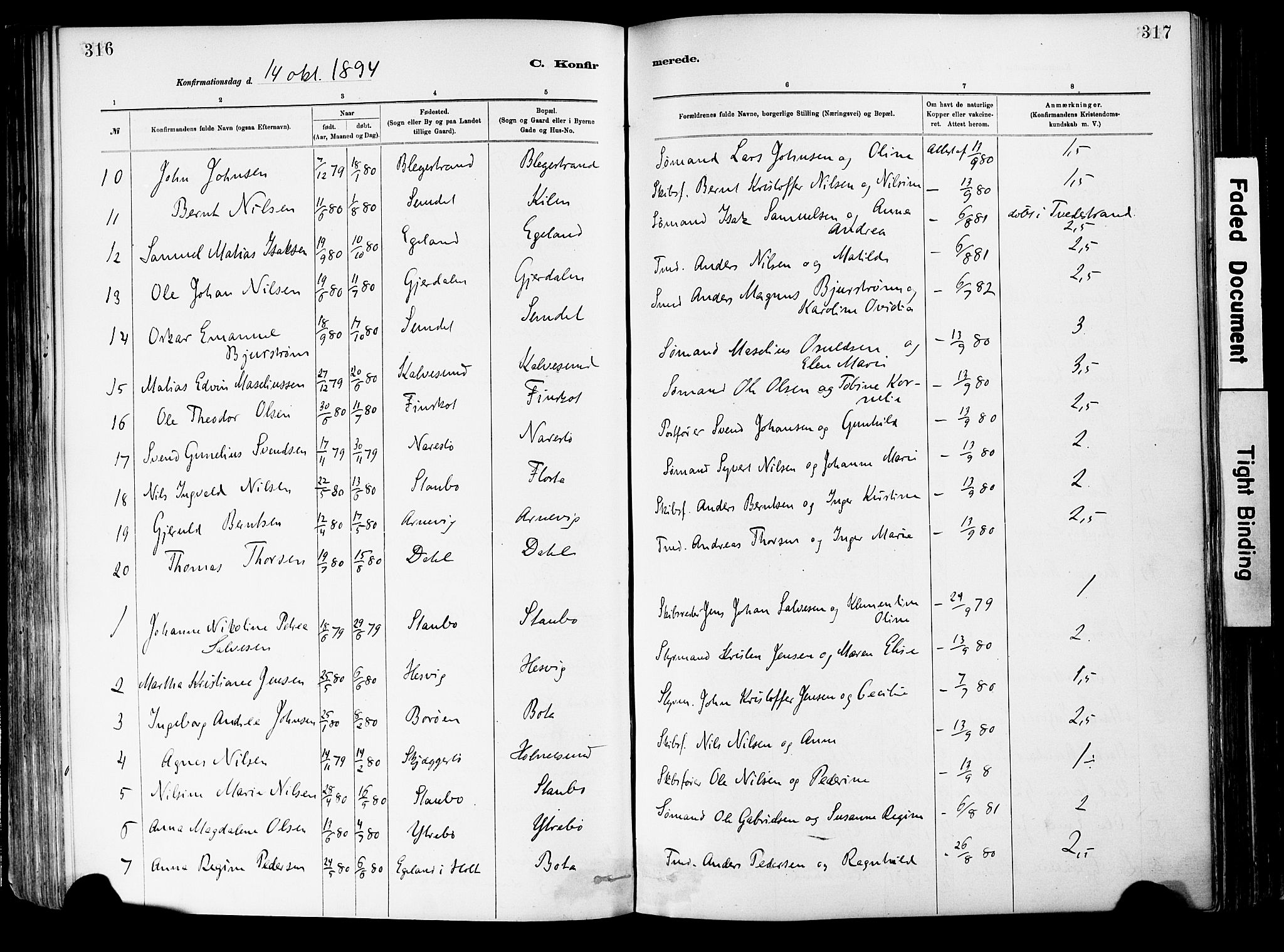 Dypvåg sokneprestkontor, SAK/1111-0007/F/Fa/Fab/L0001: Parish register (official) no. A 1, 1885-1912, p. 316-317