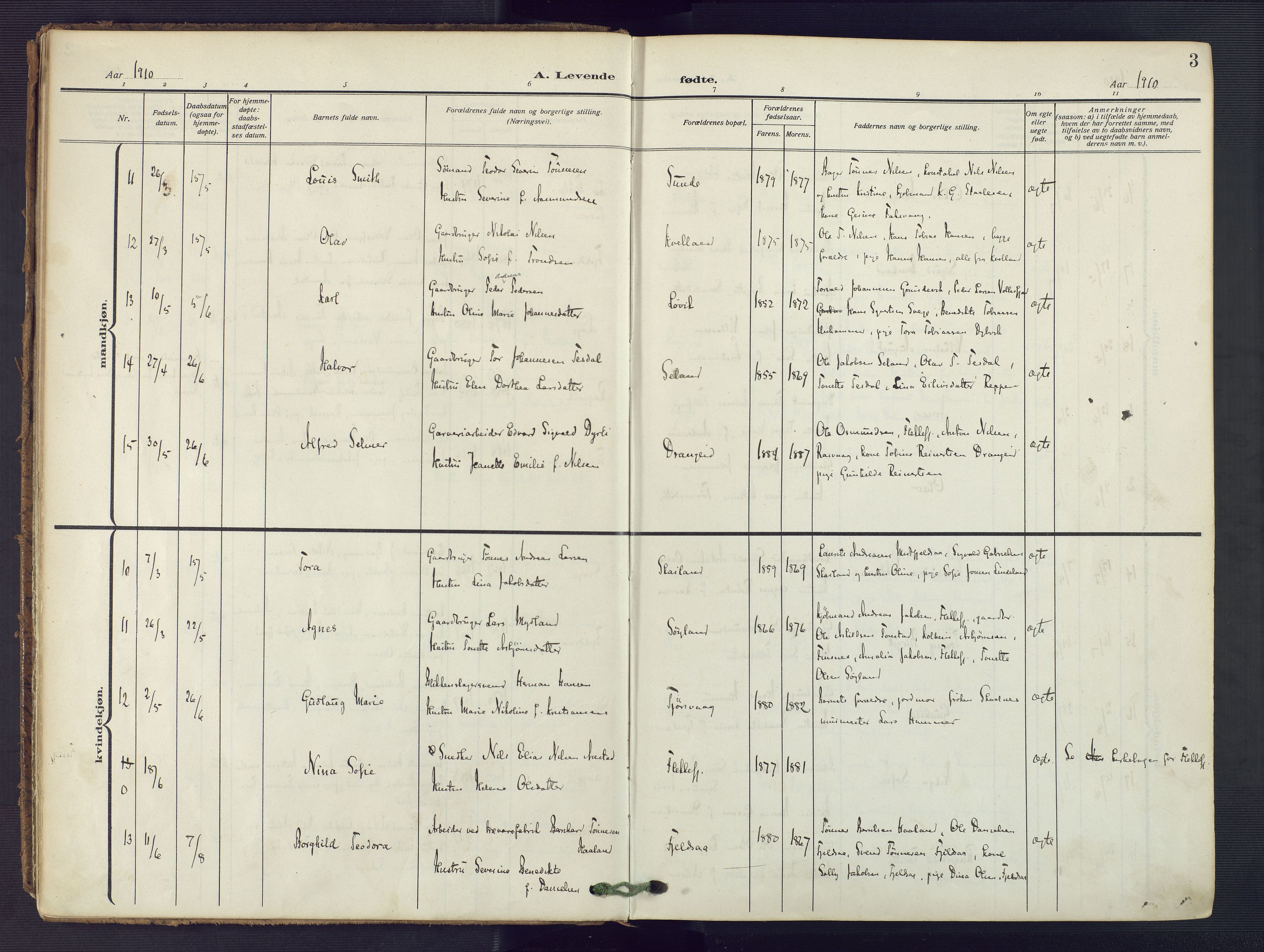 Flekkefjord sokneprestkontor, AV/SAK-1111-0012/F/Fa/Fac/L0010: Parish register (official) no. A 10, 1910-1927, p. 3