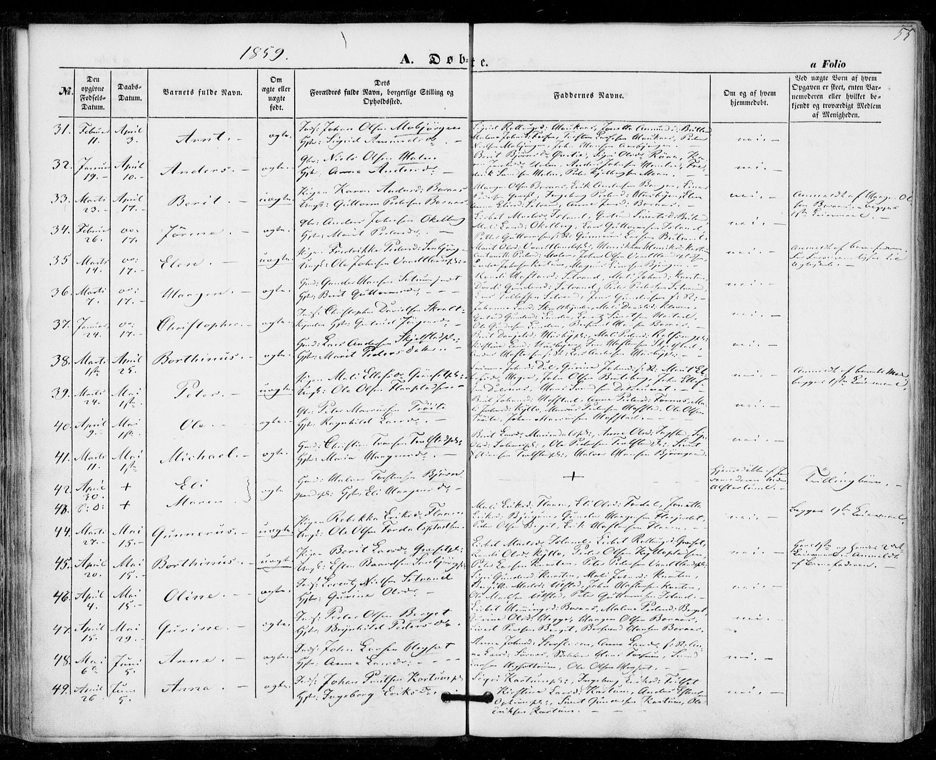 Ministerialprotokoller, klokkerbøker og fødselsregistre - Nord-Trøndelag, SAT/A-1458/703/L0028: Parish register (official) no. 703A01, 1850-1862, p. 55