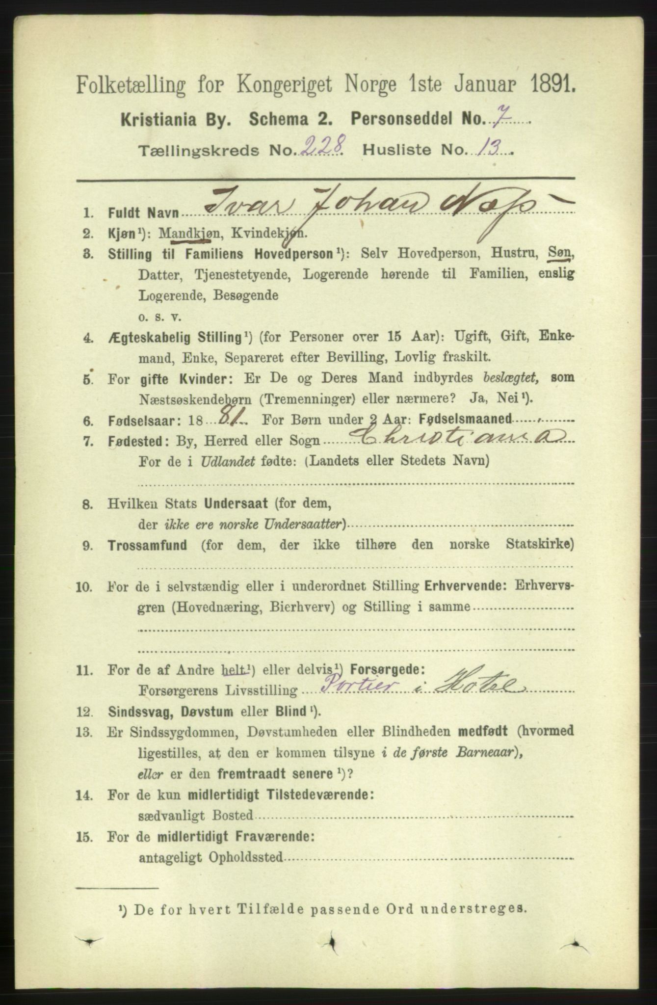 RA, 1891 census for 0301 Kristiania, 1891, p. 139785