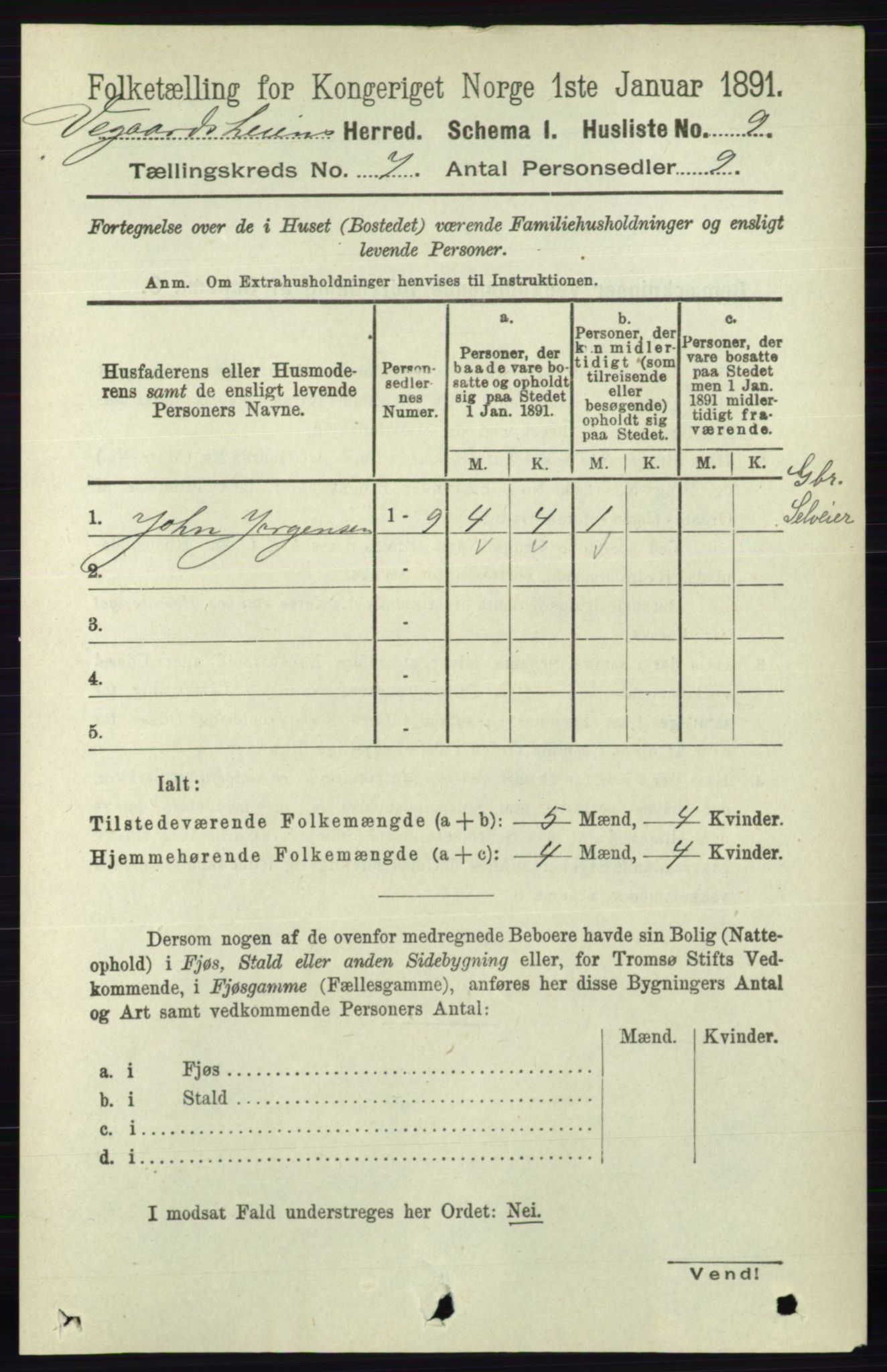 RA, 1891 census for 0912 Vegårshei, 1891, p. 1319