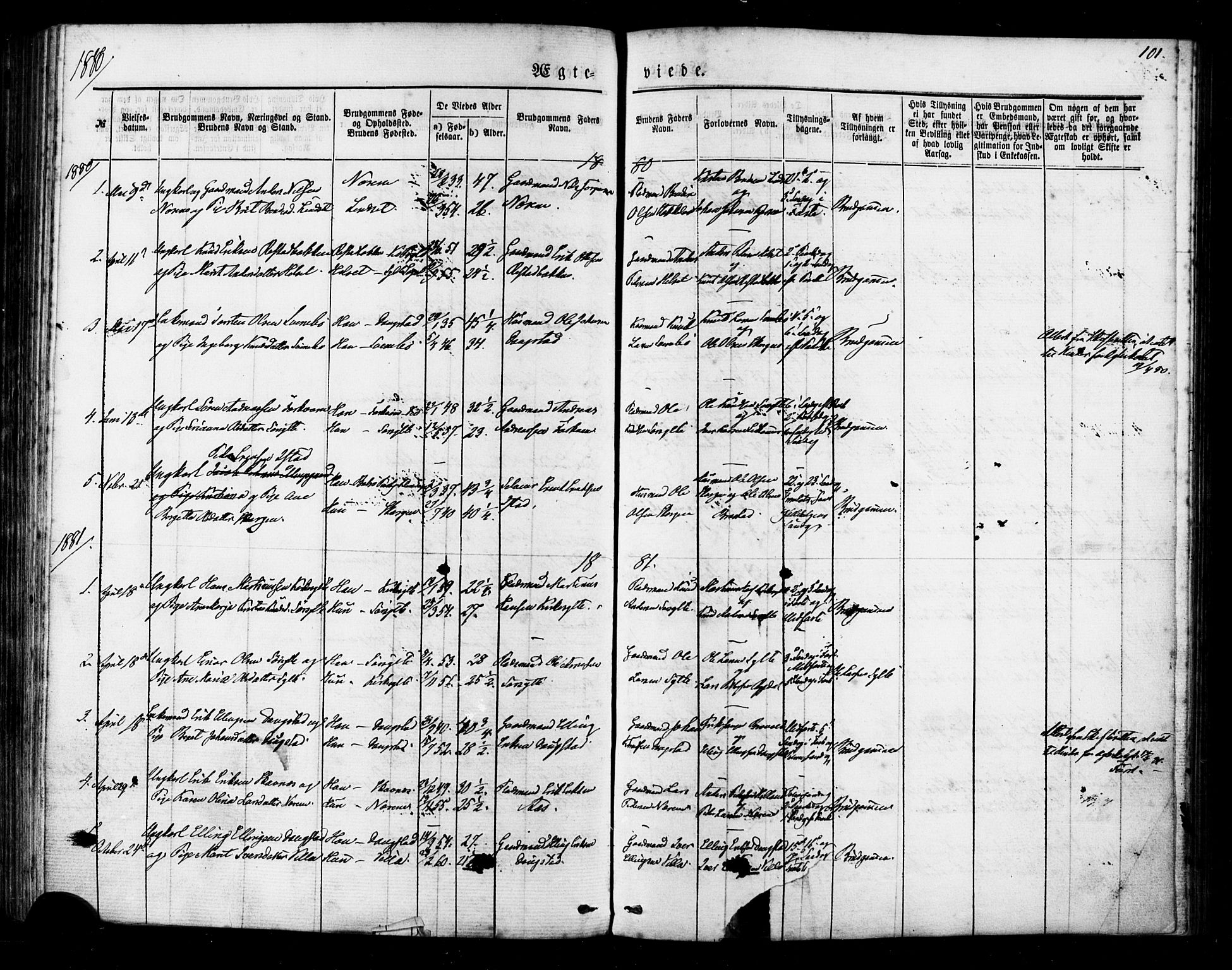 Ministerialprotokoller, klokkerbøker og fødselsregistre - Møre og Romsdal, SAT/A-1454/541/L0545: Parish register (official) no. 541A02, 1872-1886, p. 101