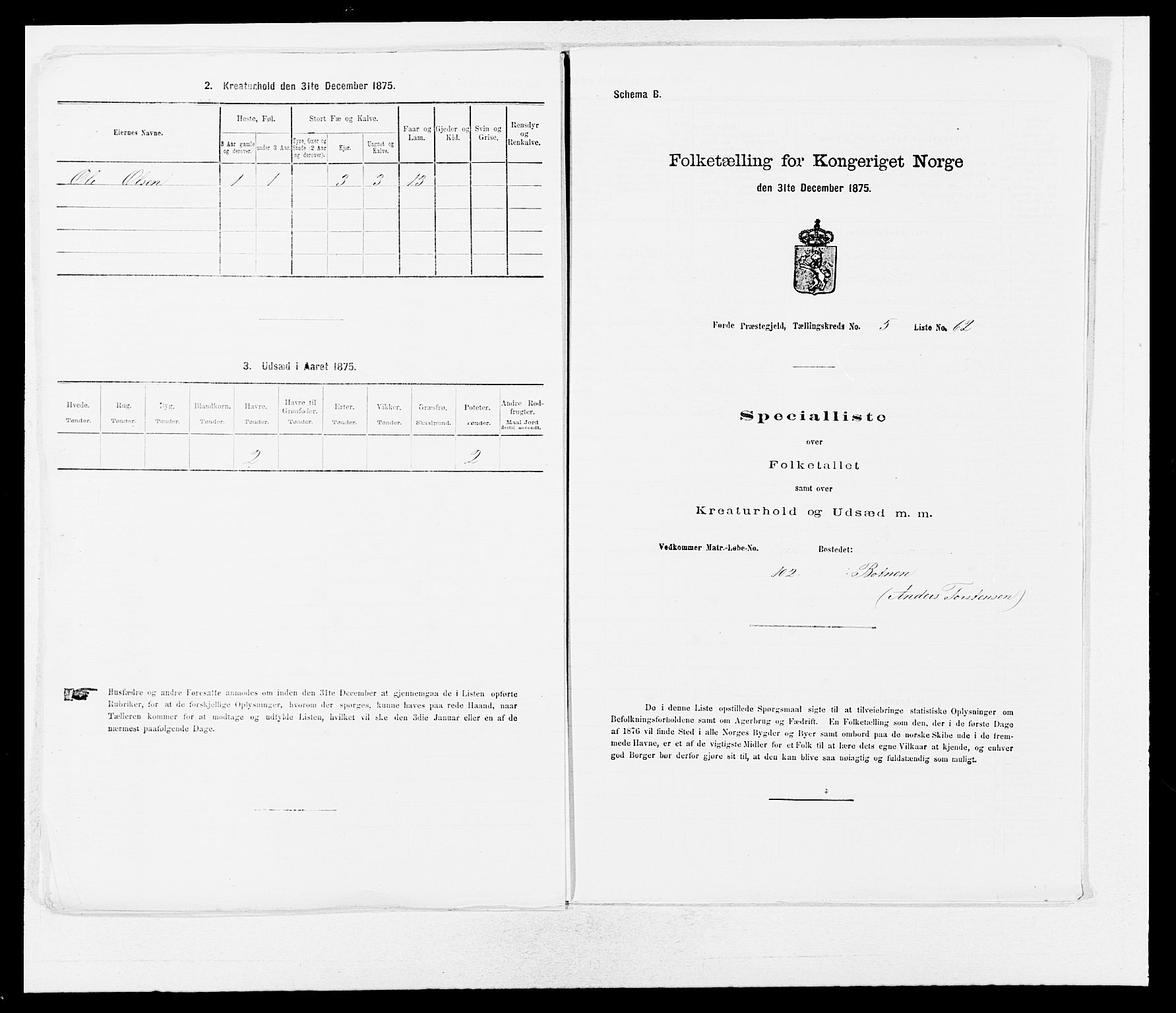 SAB, 1875 census for 1432P Førde, 1875, p. 602