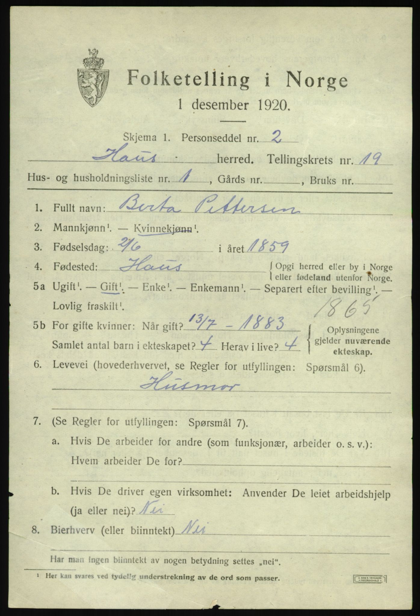 SAB, 1920 census for Haus, 1920, p. 12268