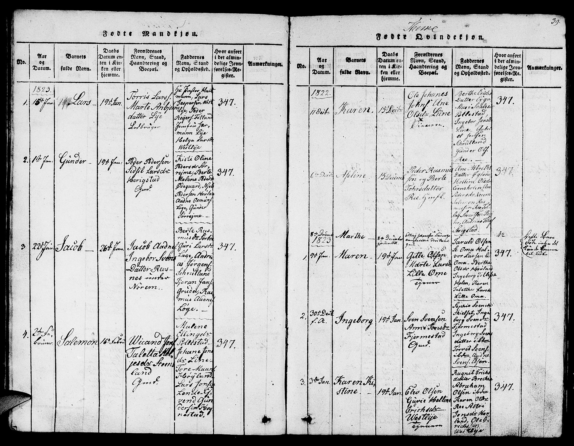 Lye sokneprestkontor, AV/SAST-A-101794/001/30BB/L0001: Parish register (copy) no. B 1 /1, 1816-1826, p. 39