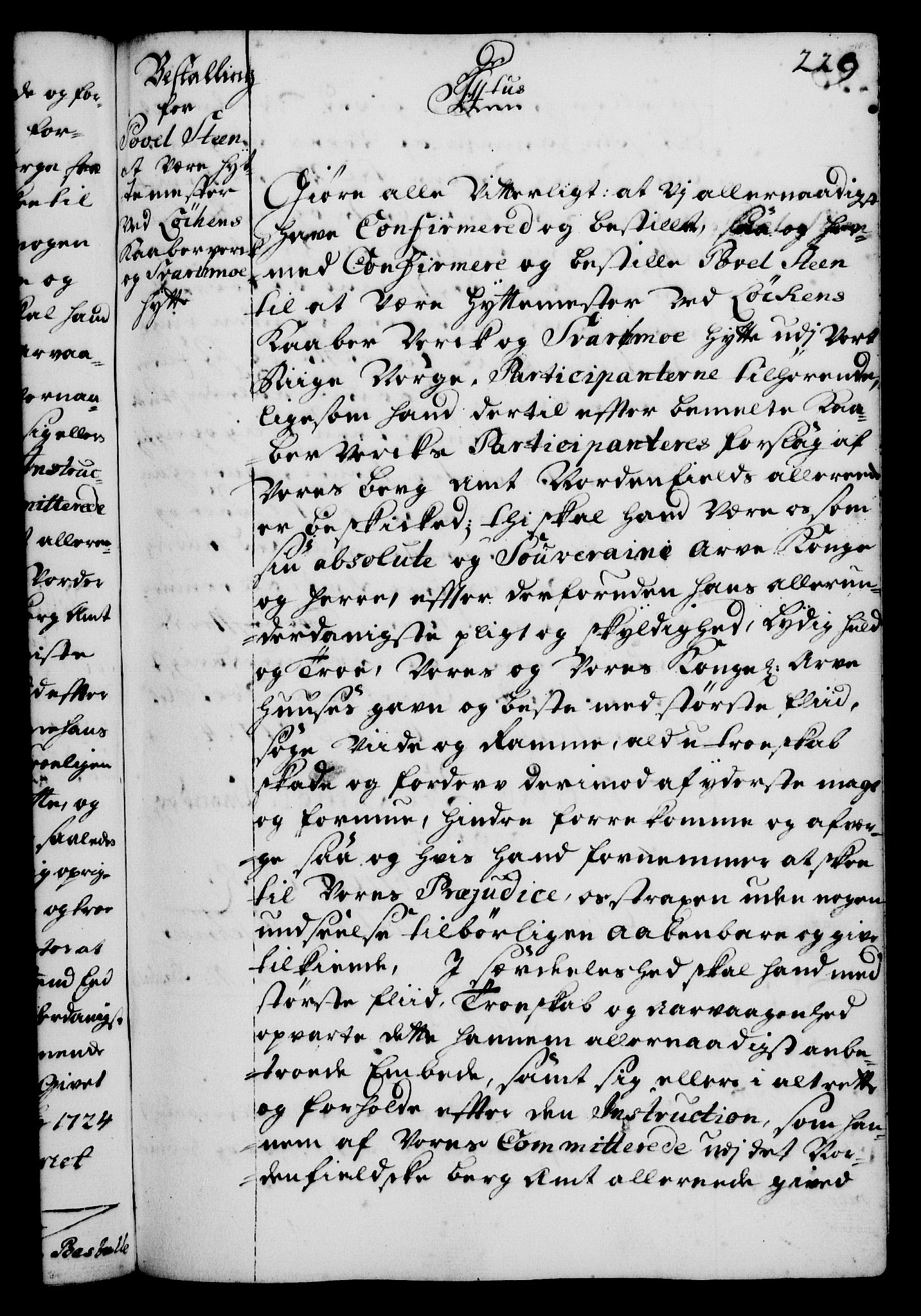 Rentekammeret, Kammerkanselliet, RA/EA-3111/G/Gg/Gge/L0001: Norsk bestallingsprotokoll med register (merket RK 53.25), 1720-1730, p. 229