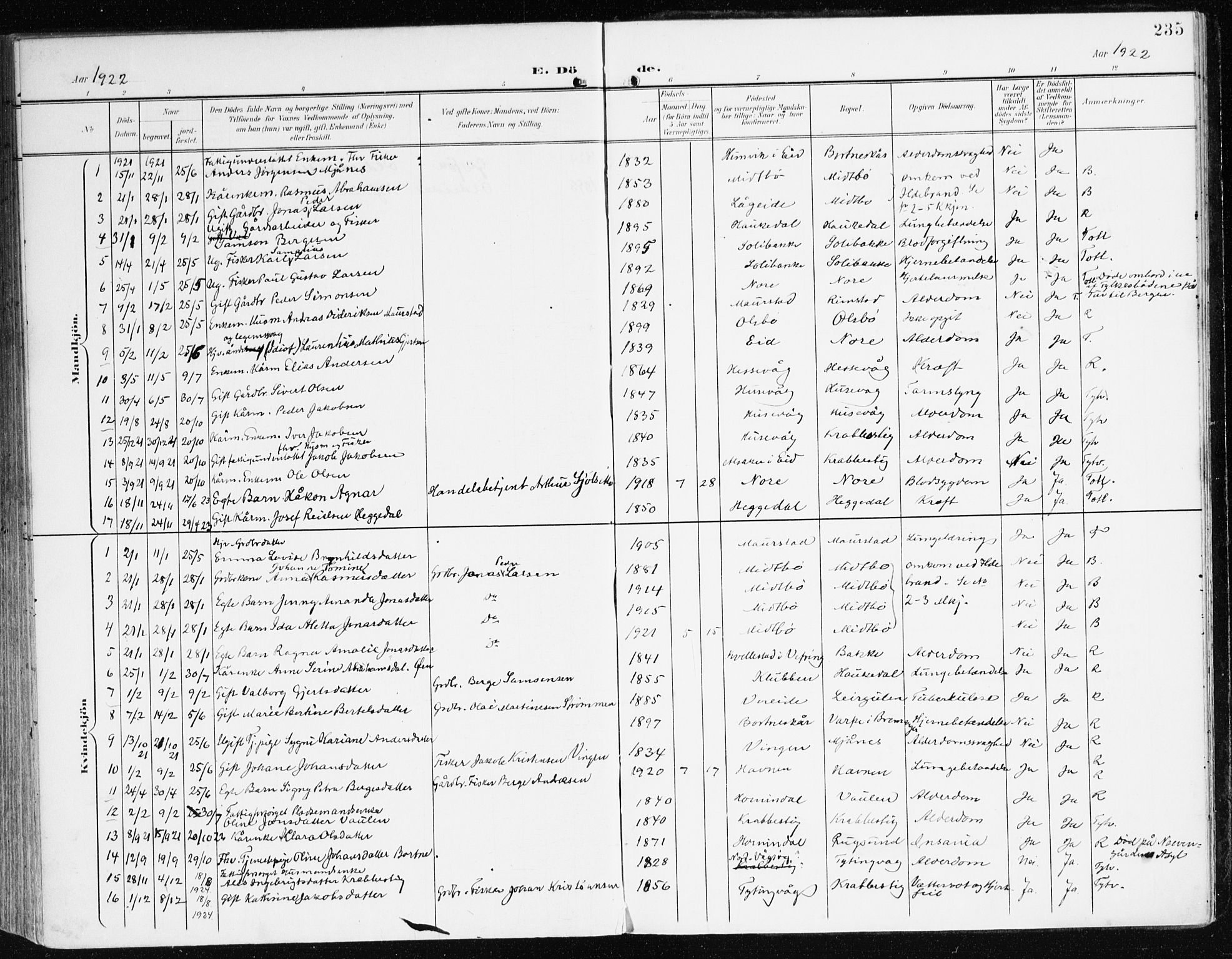 Davik sokneprestembete, AV/SAB-A-79701/H/Haa/Haad/L0002: Parish register (official) no. D 2, 1901-1930, p. 235