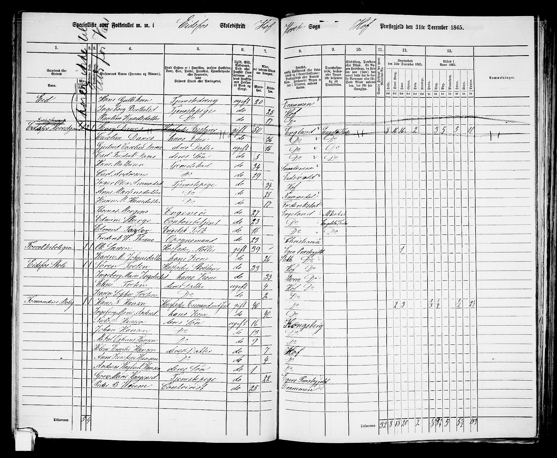 RA, 1865 census for Hof, 1865, p. 89