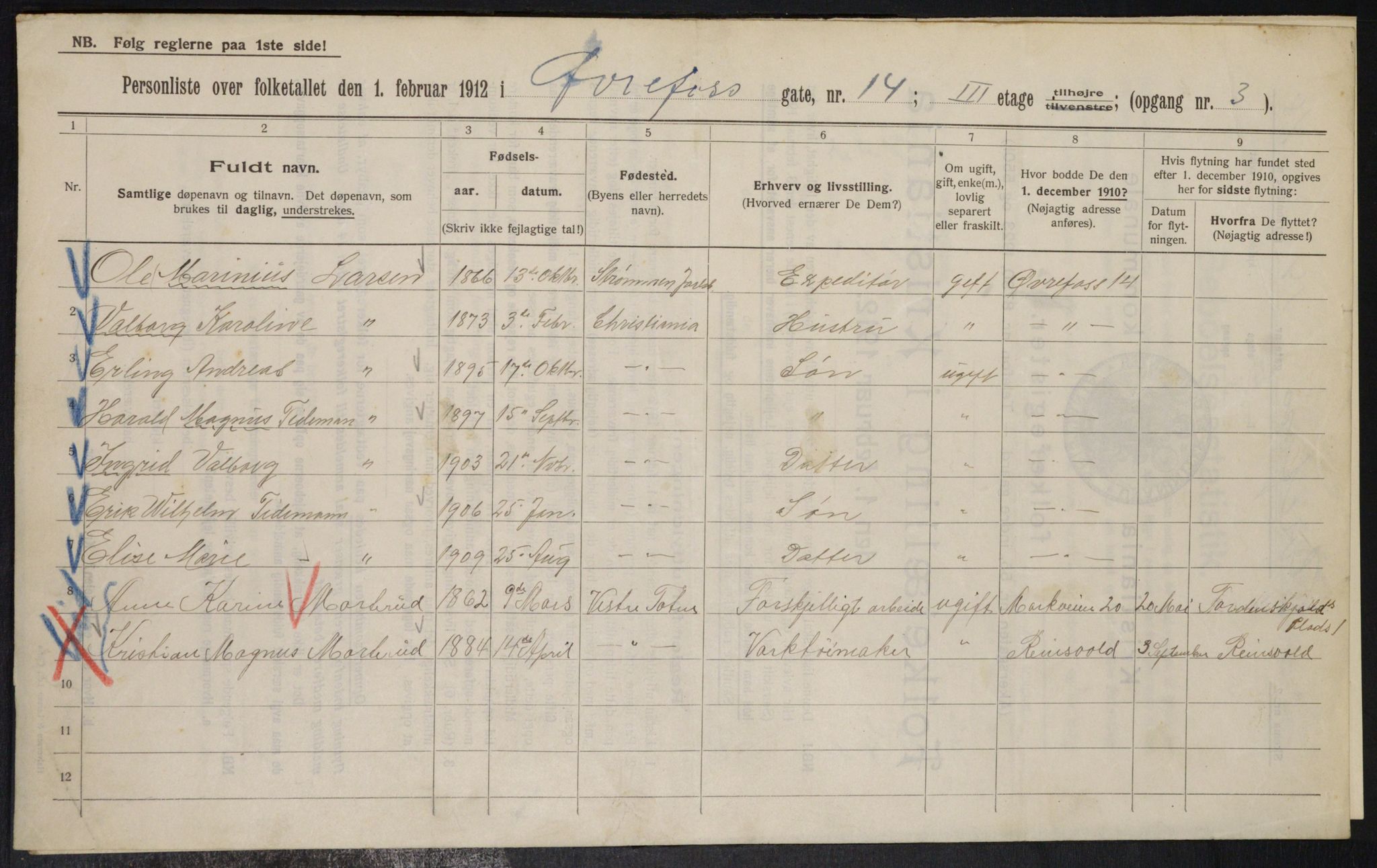 OBA, Municipal Census 1912 for Kristiania, 1912, p. 129762