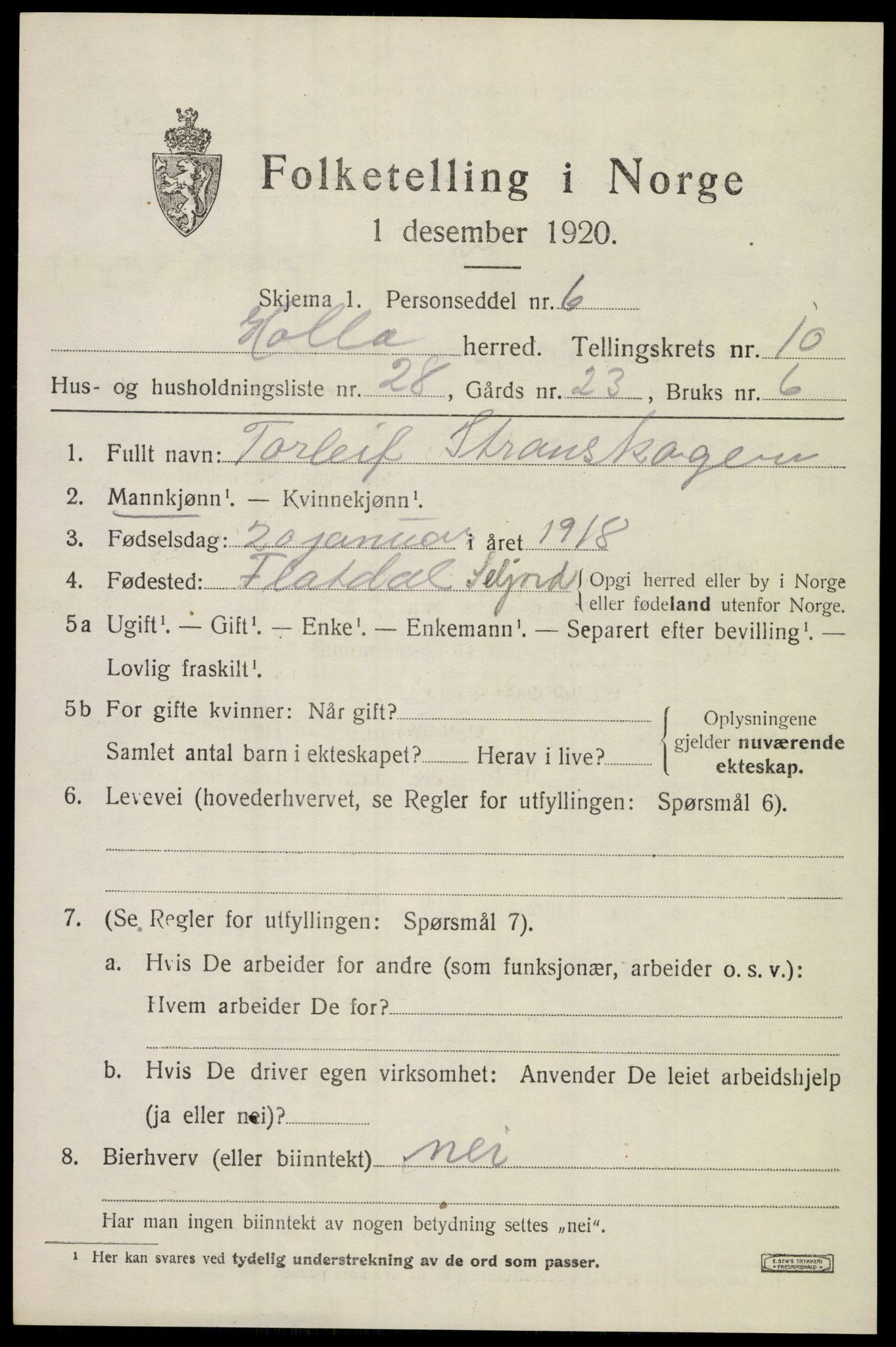 SAKO, 1920 census for Holla, 1920, p. 6387