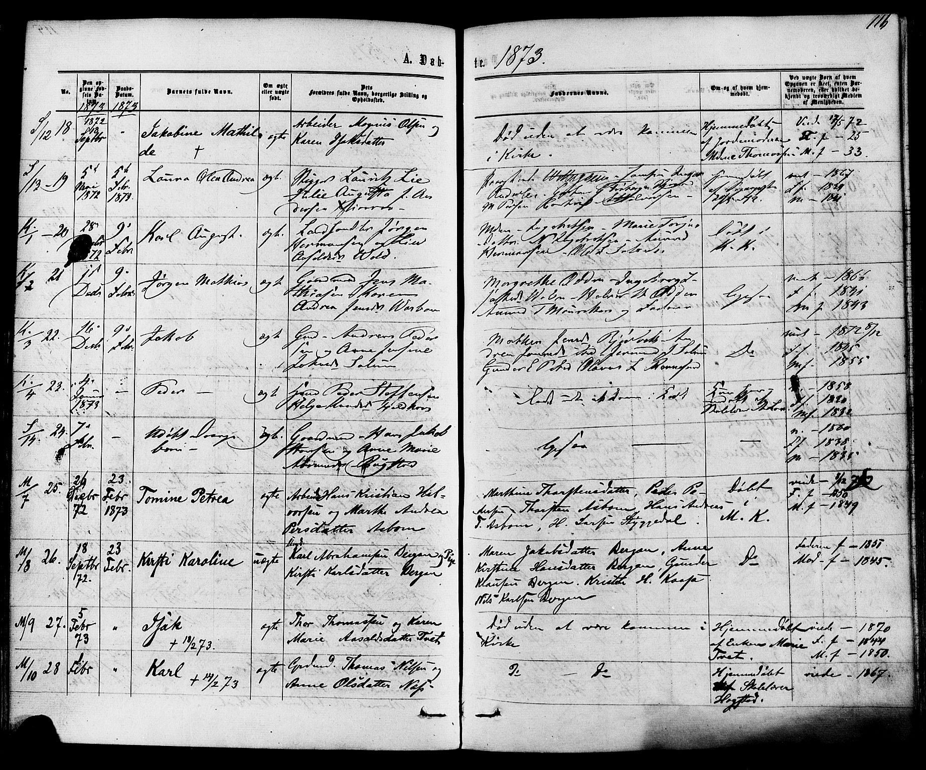 Solum kirkebøker, AV/SAKO-A-306/F/Fa/L0008: Parish register (official) no. I 8, 1865-1876, p. 116