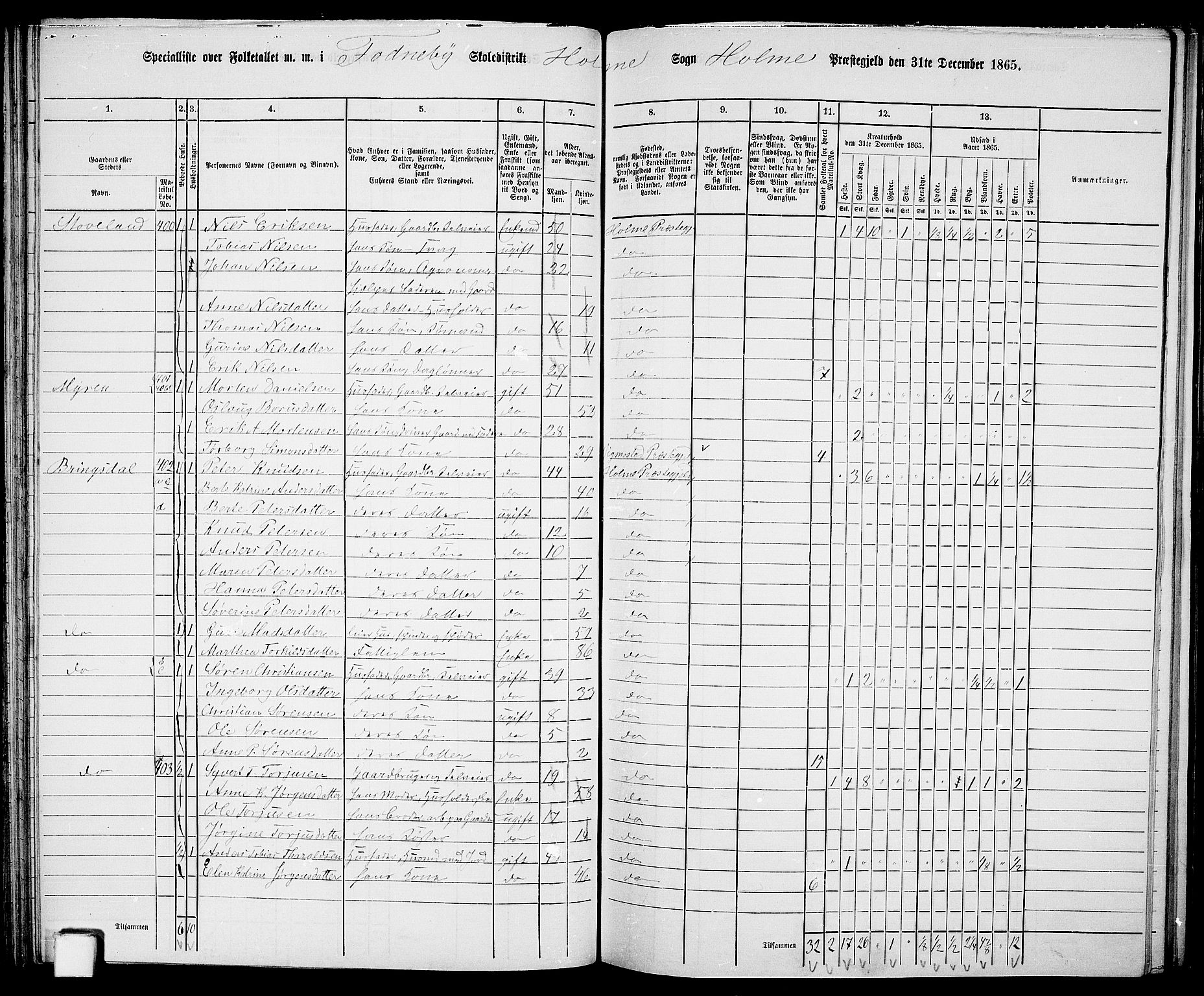 RA, 1865 census for Holum, 1865, p. 59