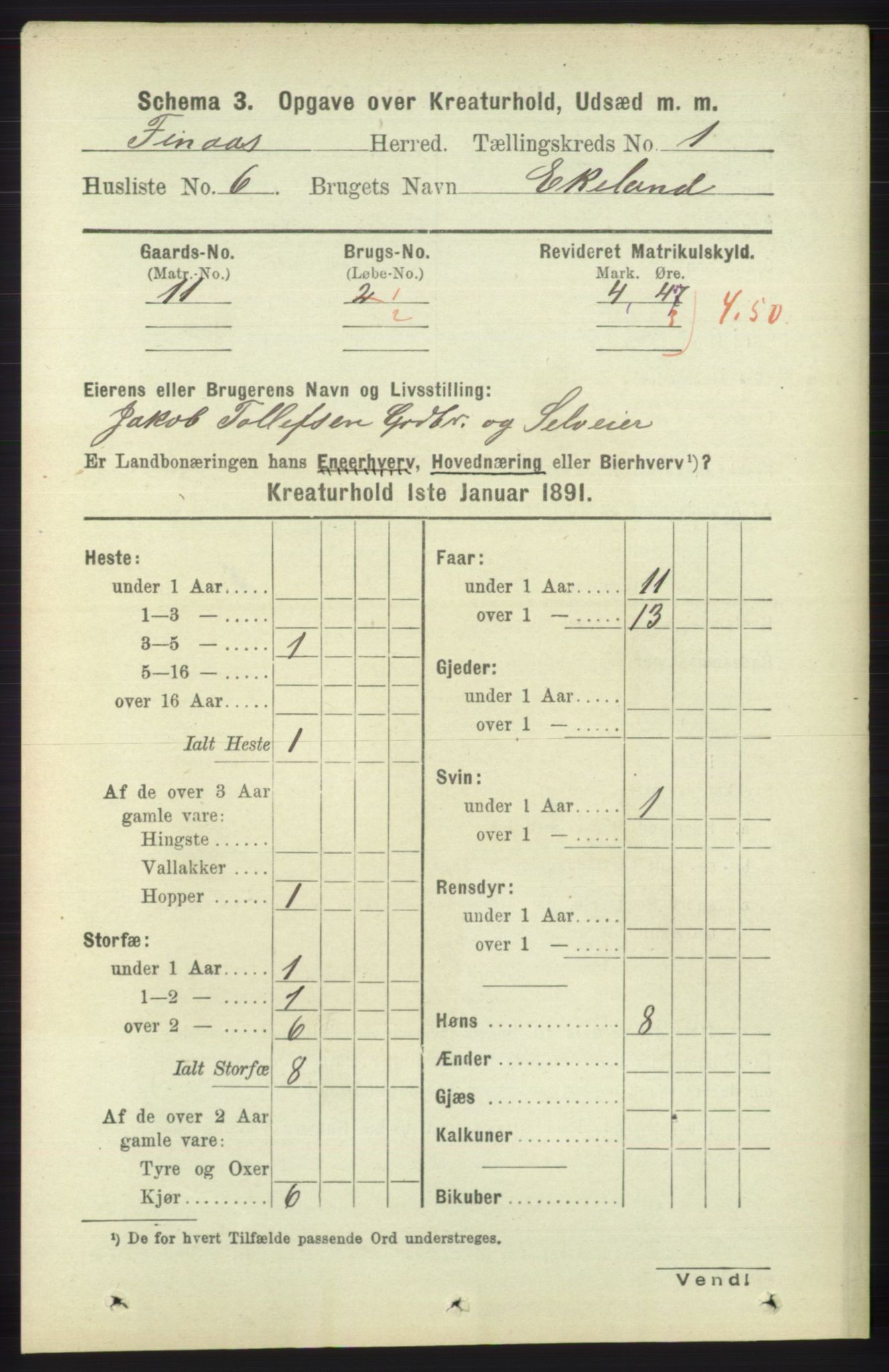 RA, 1891 census for 1218 Finnås, 1891, p. 5993