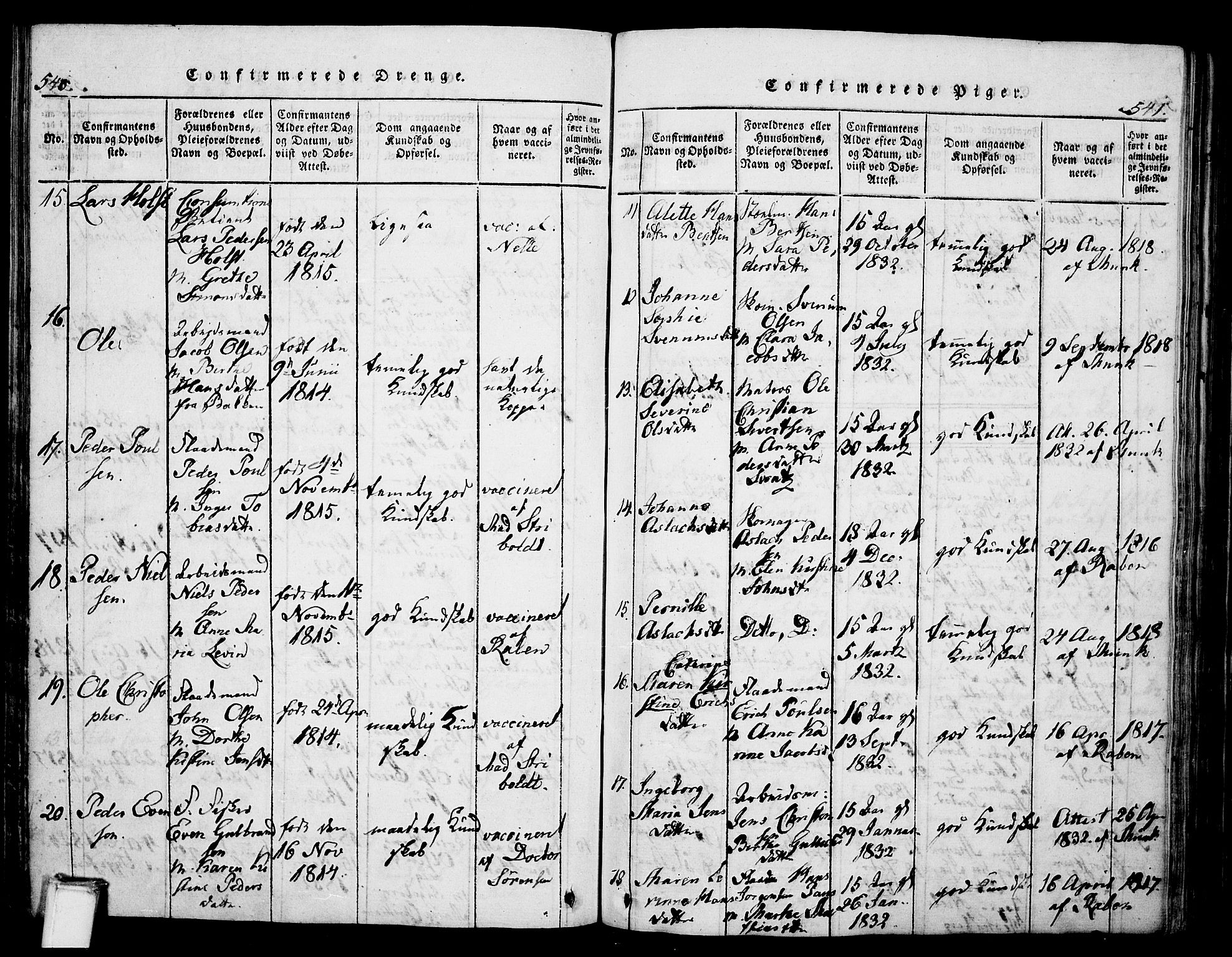 Skien kirkebøker, SAKO/A-302/G/Ga/L0002: Parish register (copy) no. 2, 1814-1842, p. 540-541