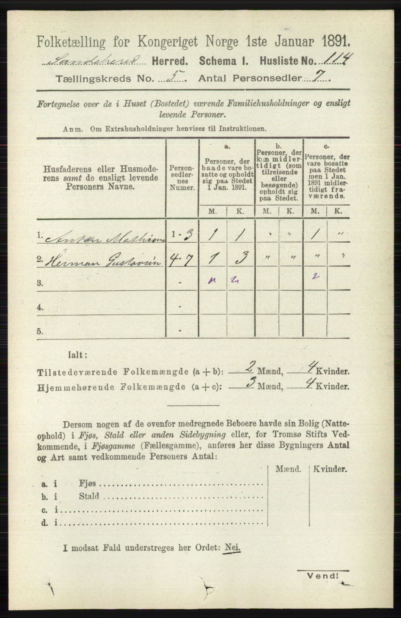 RA, 1891 census for 0724 Sandeherred, 1891, p. 2814