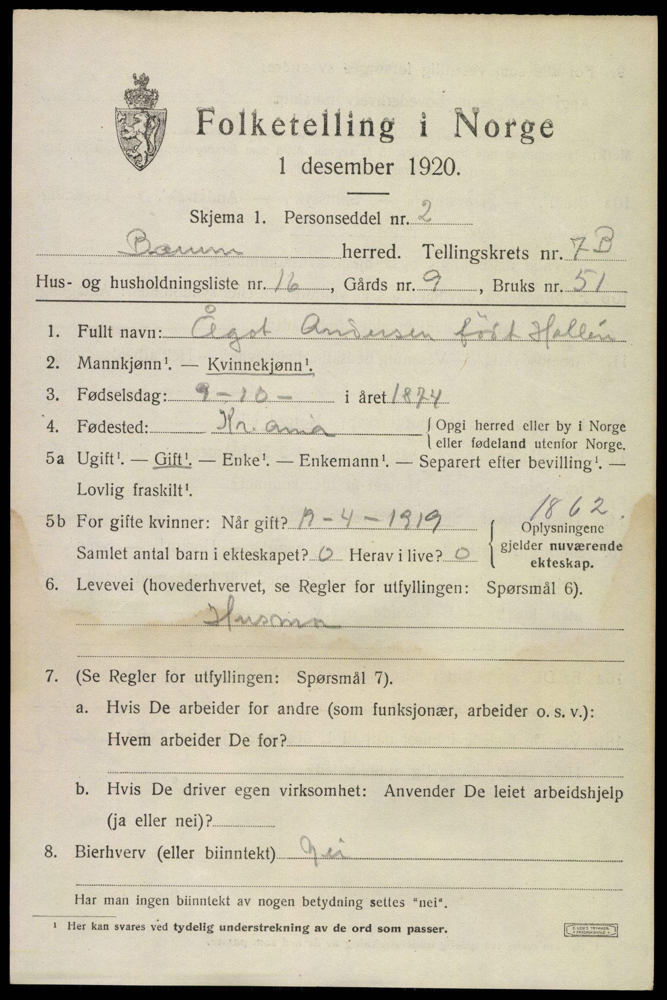 SAO, 1920 census for Bærum, 1920, p. 17446