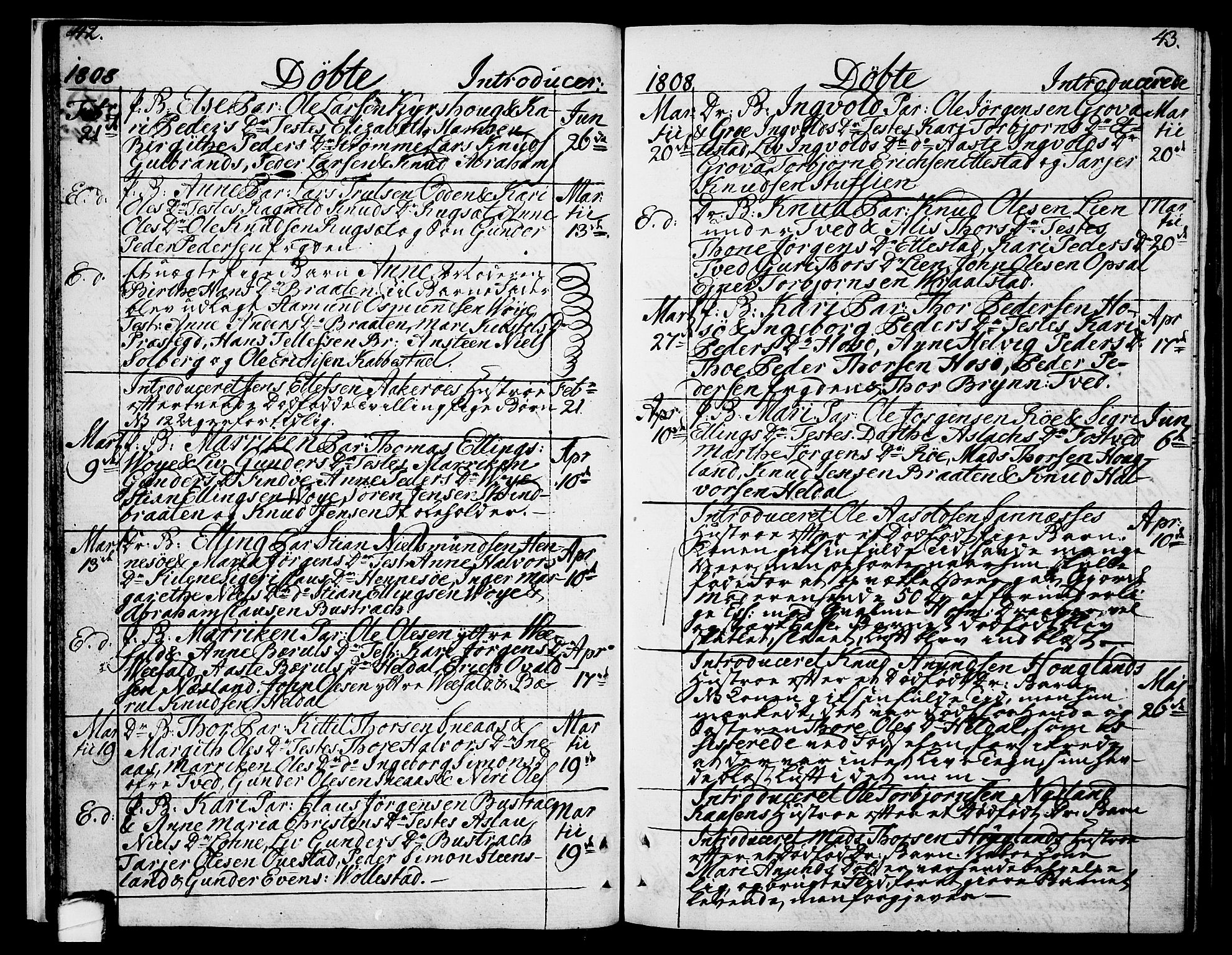 Drangedal kirkebøker, AV/SAKO-A-258/F/Fa/L0004: Parish register (official) no. 4, 1802-1814, p. 42-43