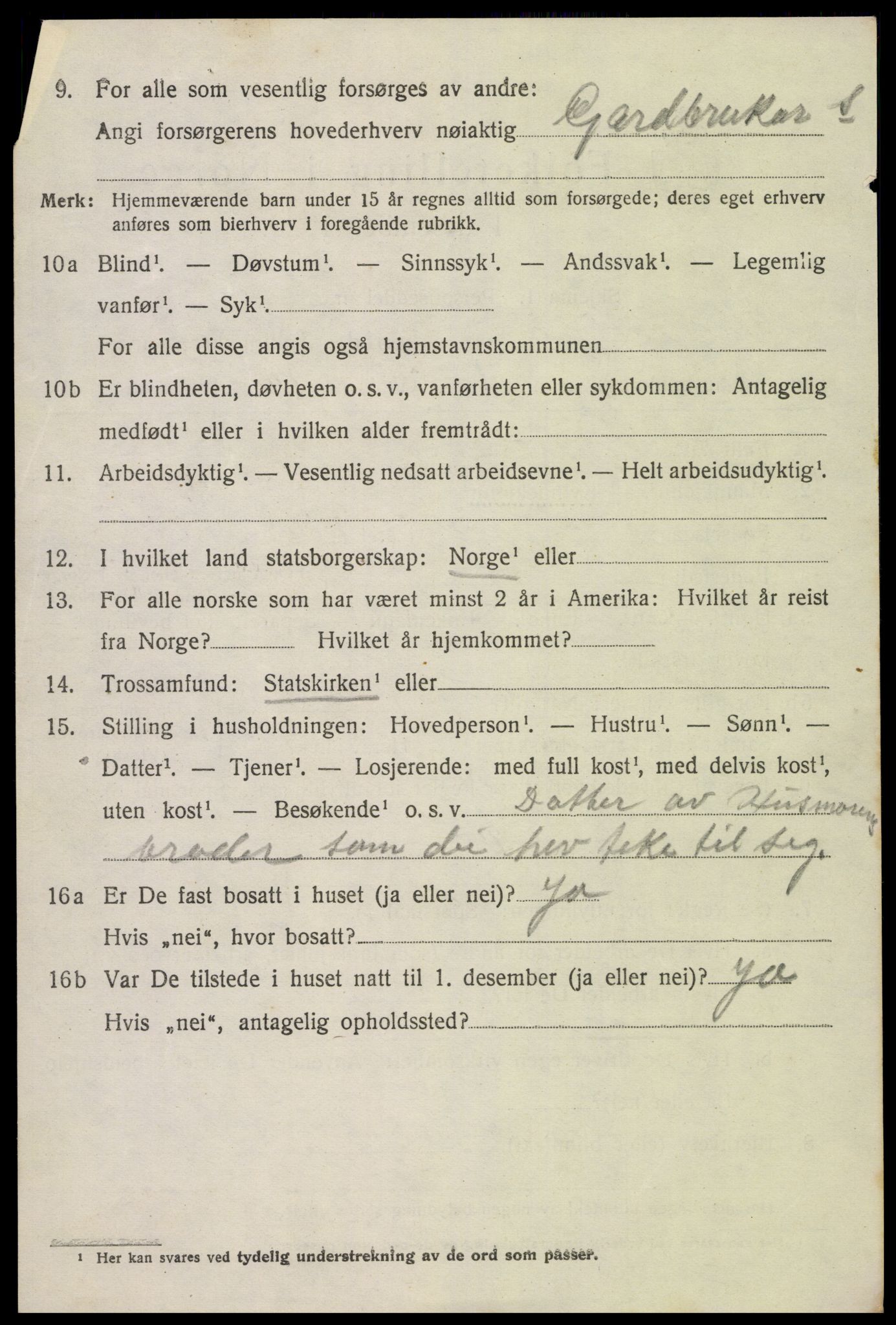 SAK, 1920 census for Vegusdal, 1920, p. 1282