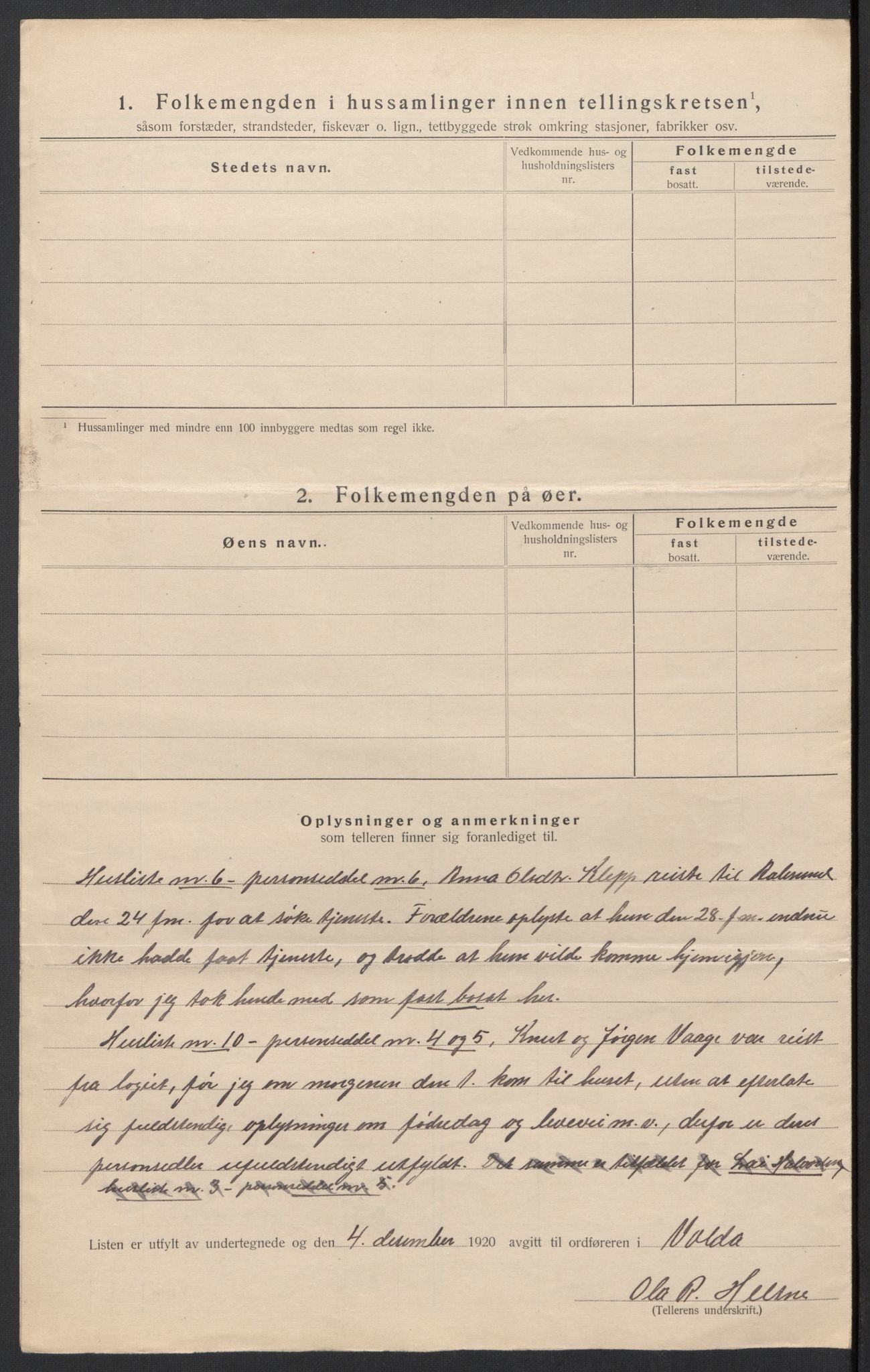 SAT, 1920 census for Volda, 1920, p. 26