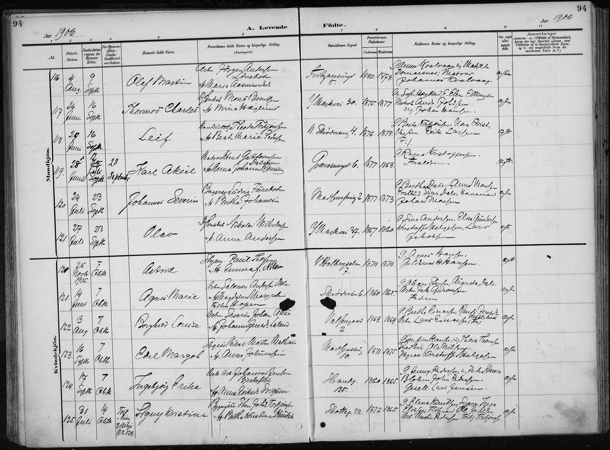 Nykirken Sokneprestembete, AV/SAB-A-77101/H/Haa/L0019: Parish register (official) no. B 7, 1904-1916, p. 94