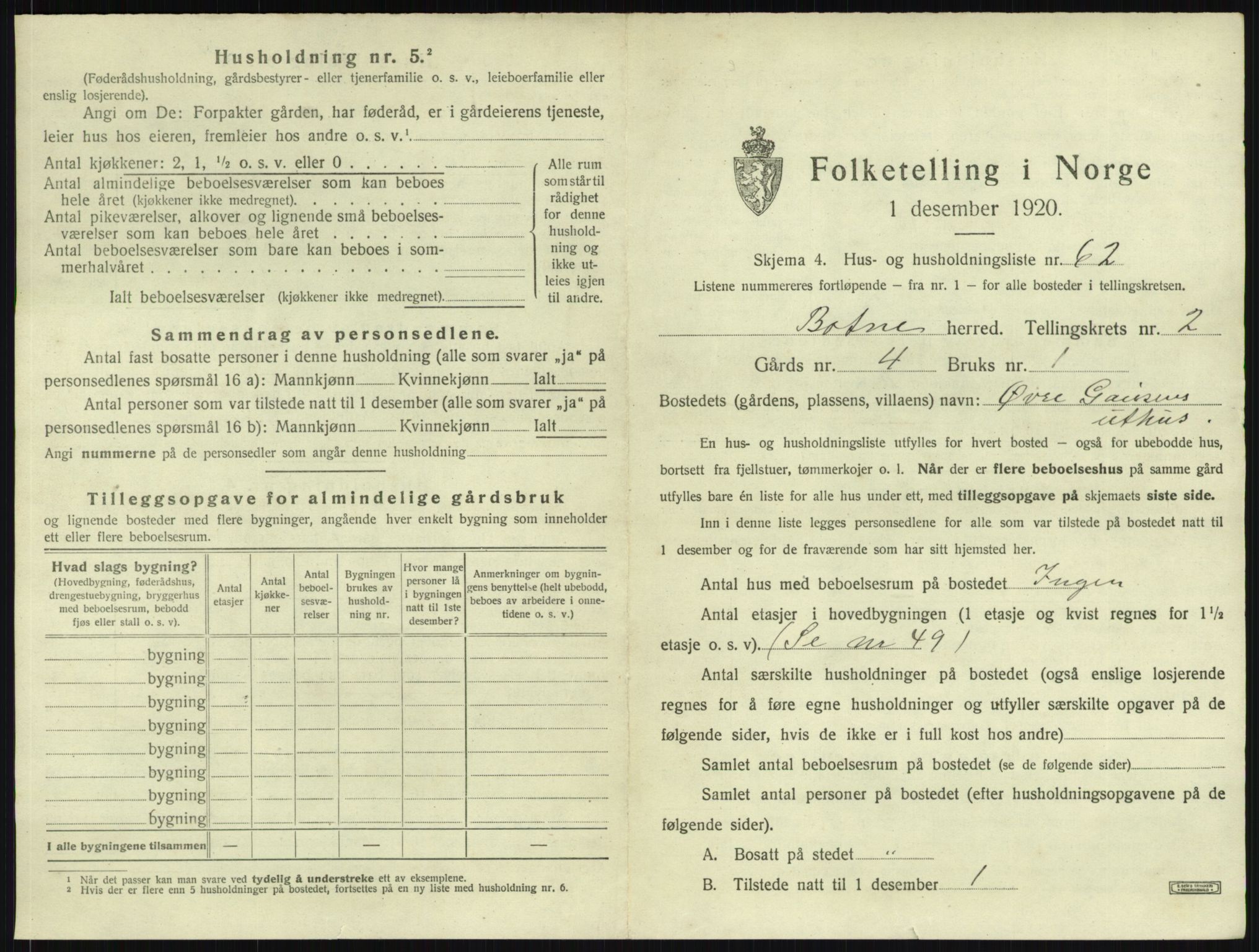 SAKO, 1920 census for Botne, 1920, p. 382