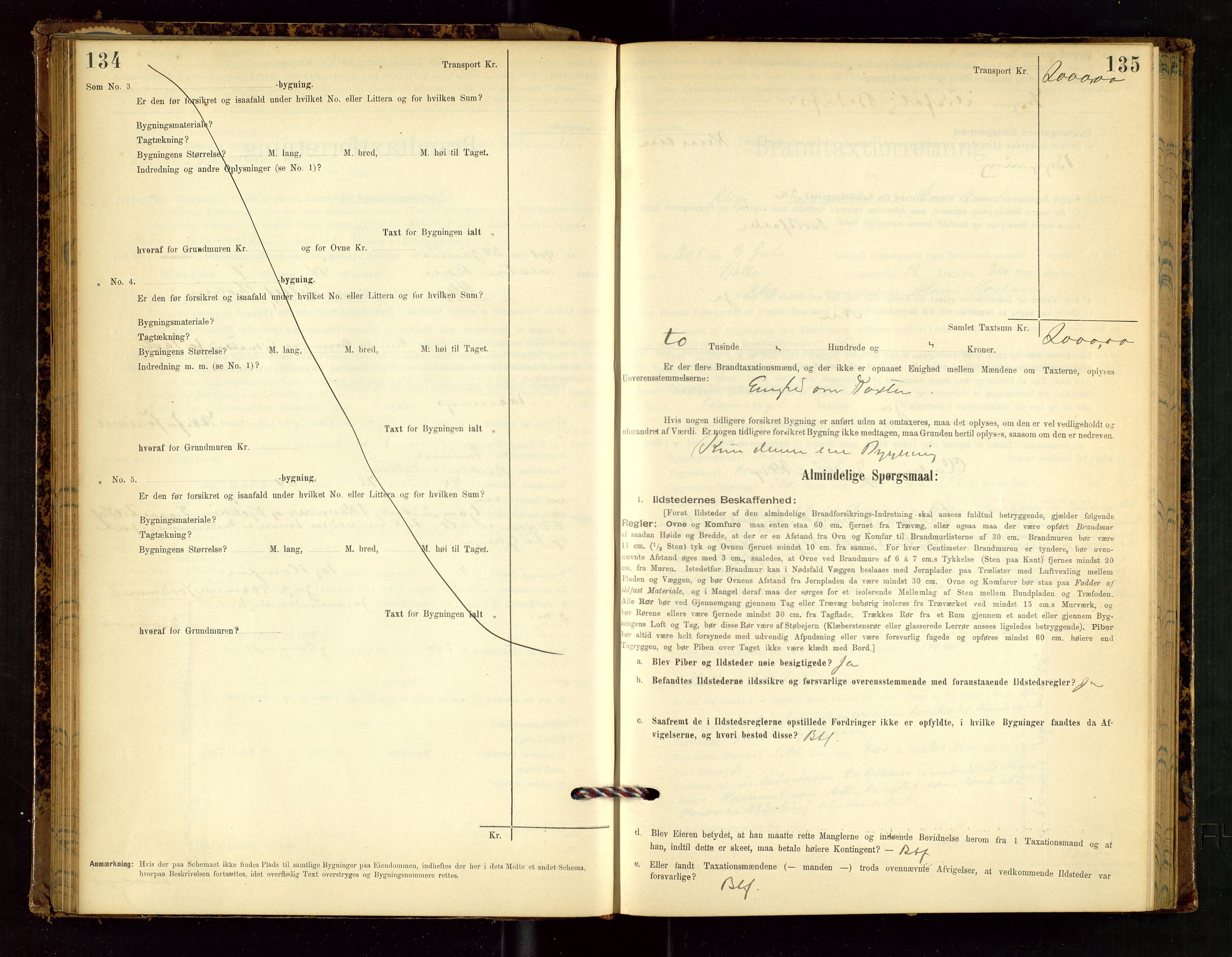 Klepp lensmannskontor, AV/SAST-A-100163/Goc/L0002: "Brandtaxationsprotokol" m/register, 1898-1902, p. 134-135