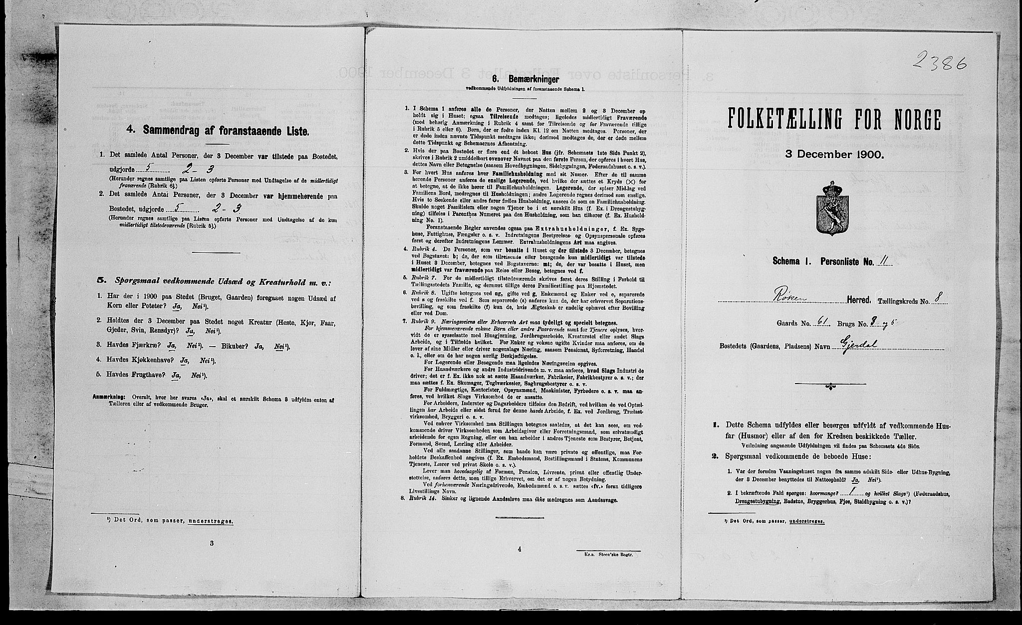 RA, 1900 census for Røyken, 1900, p. 1278