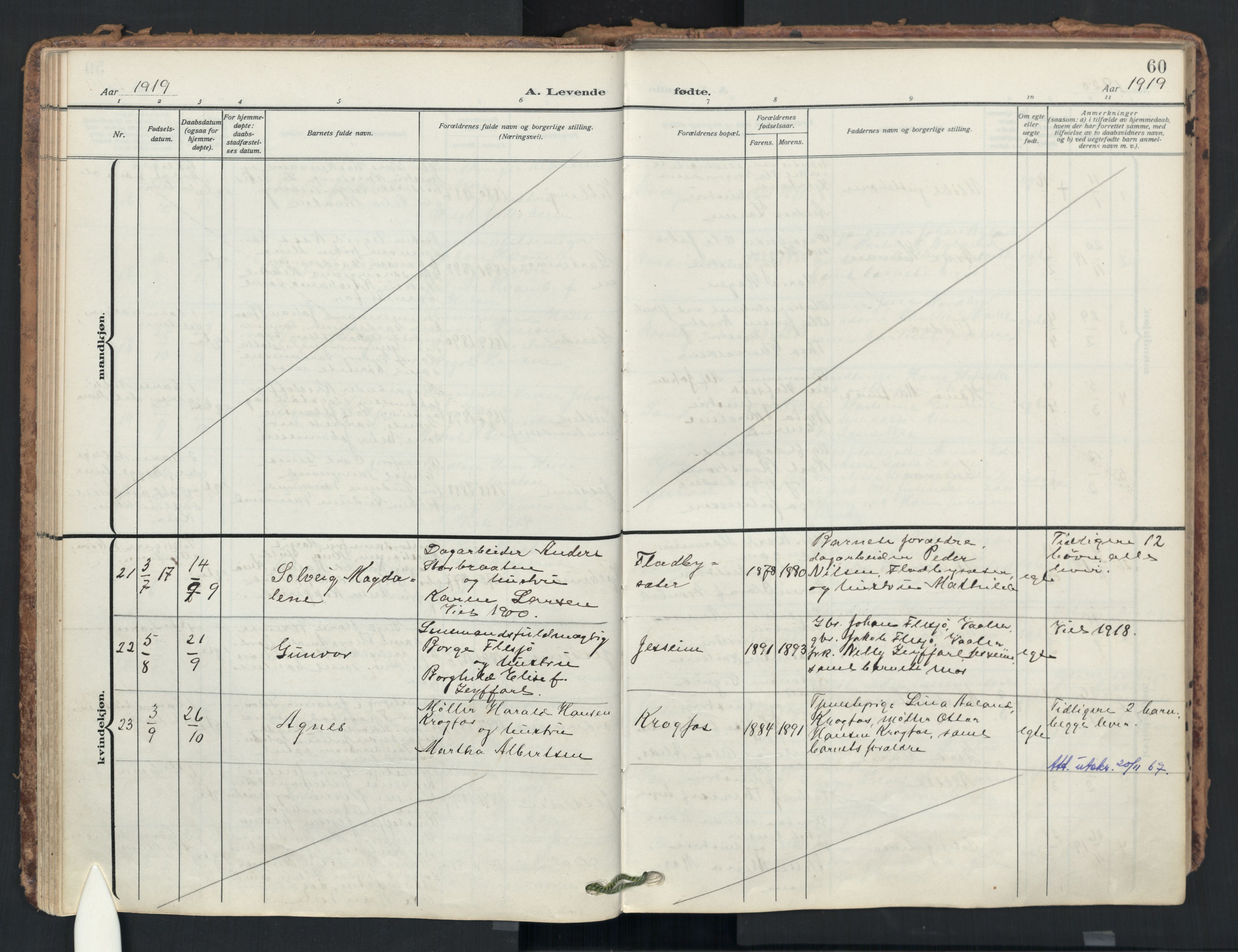 Ullensaker prestekontor Kirkebøker, AV/SAO-A-10236a/F/Fb/L0003: Parish register (official) no. II 3, 1910-1928, p. 60