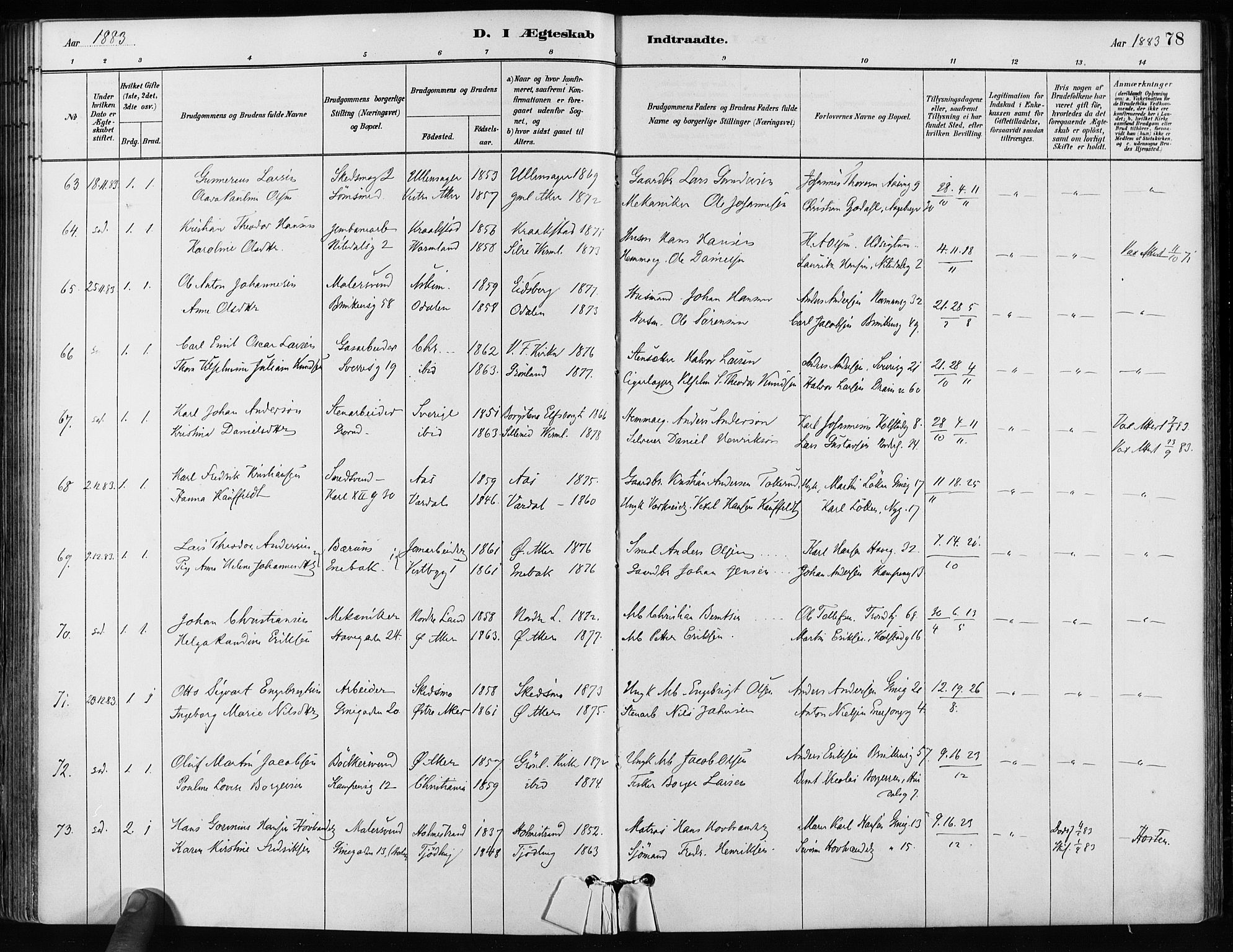 Kampen prestekontor Kirkebøker, AV/SAO-A-10853/F/Fa/L0002: Parish register (official) no. I 2, 1880-1888, p. 78