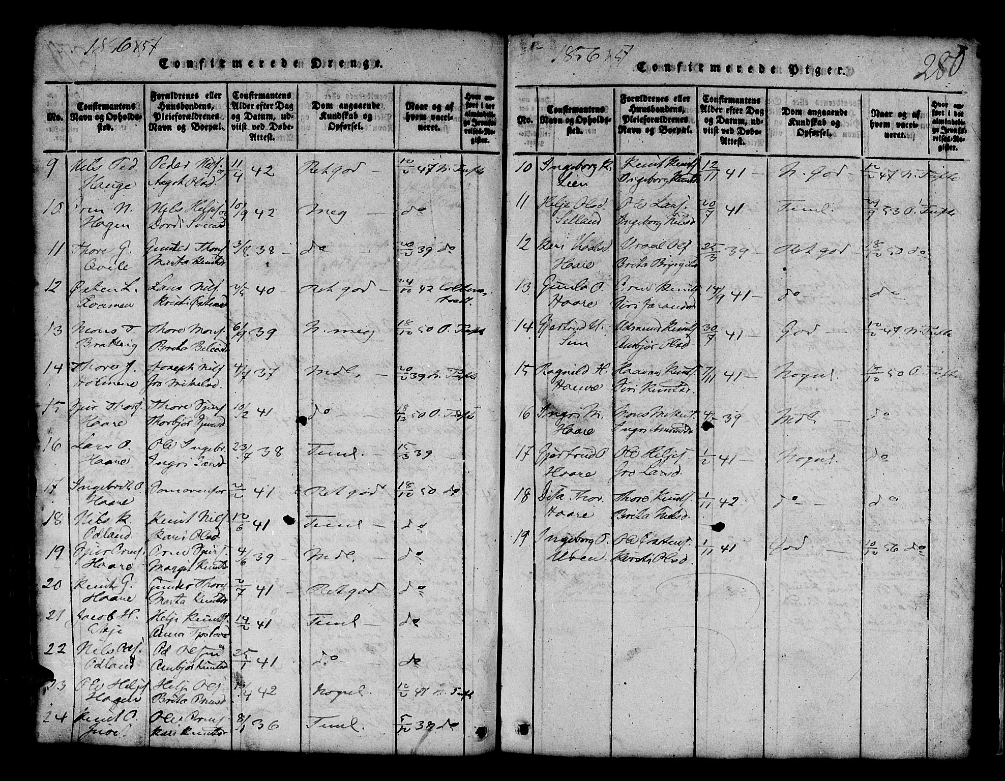 Røldal sokneprestembete, SAB/A-100247: Parish register (copy) no. A 1, 1817-1860, p. 280