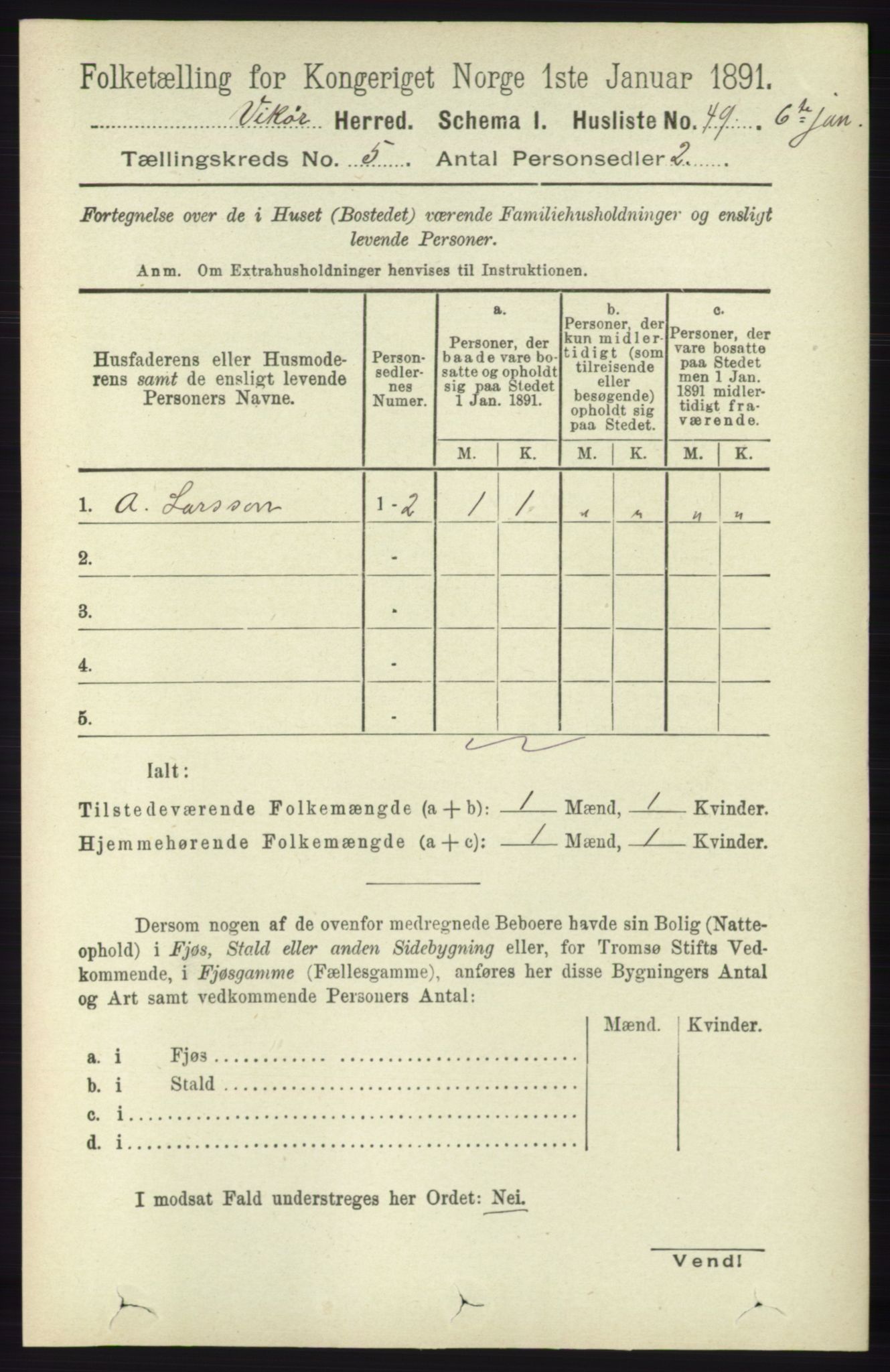 RA, 1891 census for 1238 Vikør, 1891, p. 1406