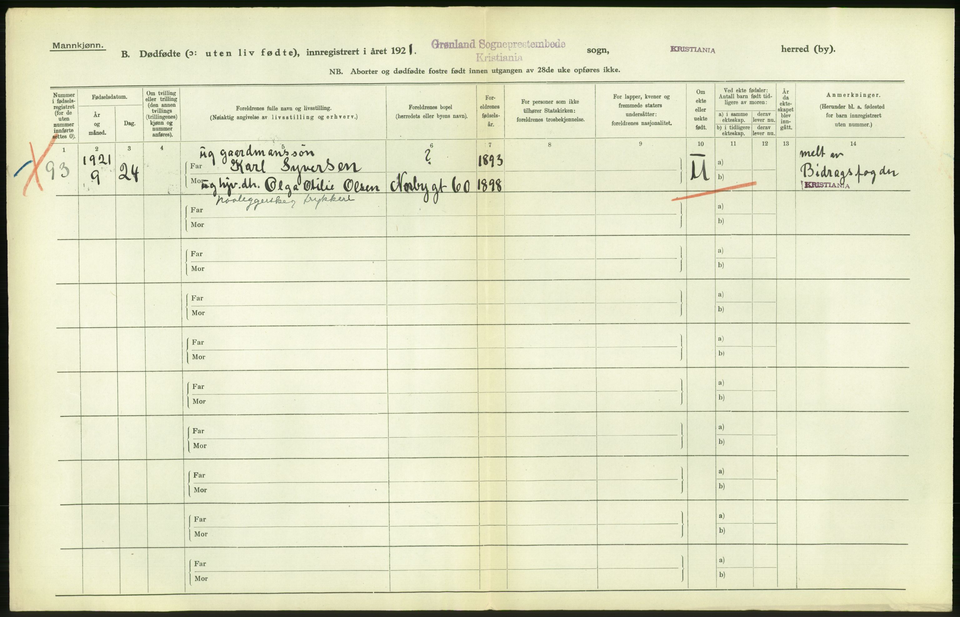 Statistisk sentralbyrå, Sosiodemografiske emner, Befolkning, AV/RA-S-2228/D/Df/Dfc/Dfca/L0013: Kristiania: Døde, dødfødte, 1921, p. 584