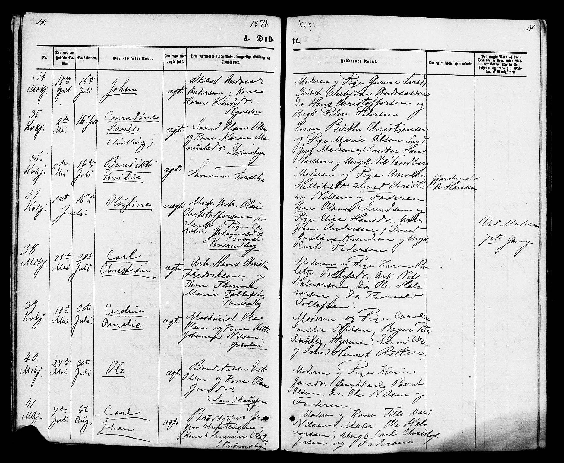 Strømsø kirkebøker, AV/SAKO-A-246/F/Fa/L0020: Parish register (official) no. I 20, 1870-1878, p. 14