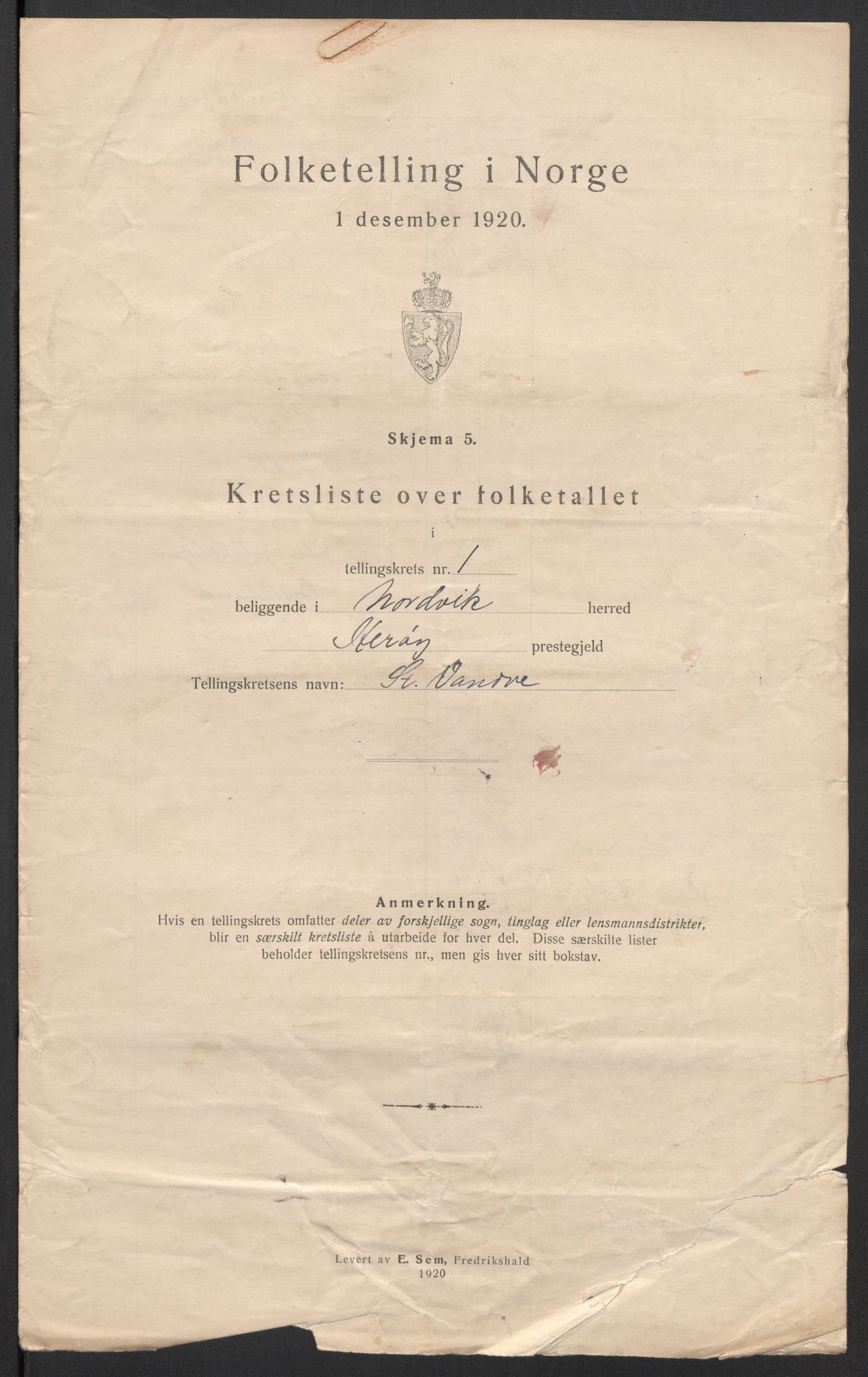 SAT, 1920 census for Nordvik, 1920, p. 6