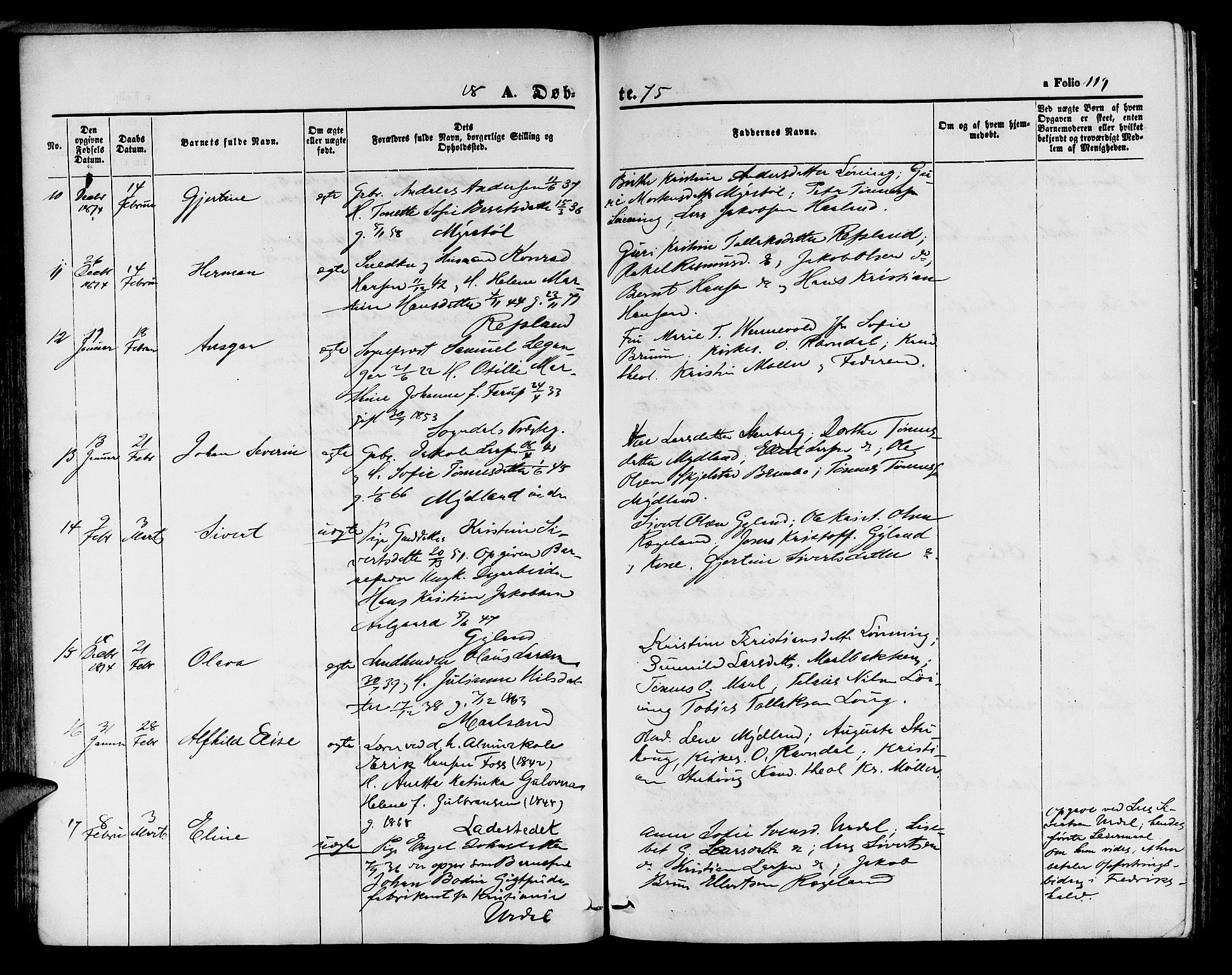 Sokndal sokneprestkontor, SAST/A-101808: Parish register (copy) no. B 3, 1865-1879, p. 119
