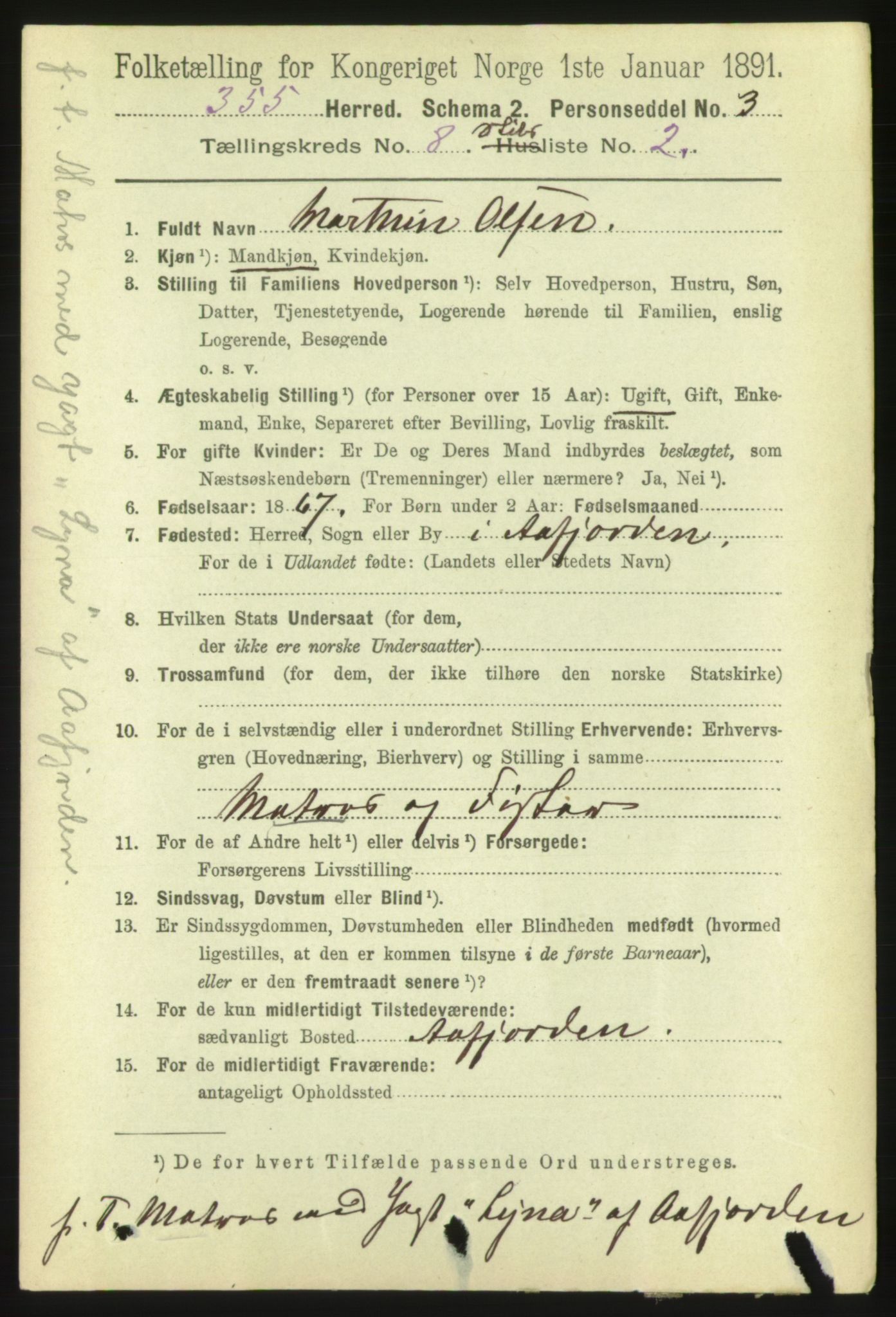 RA, 1891 census for 1632 Bjørnør, 1891, p. 3729