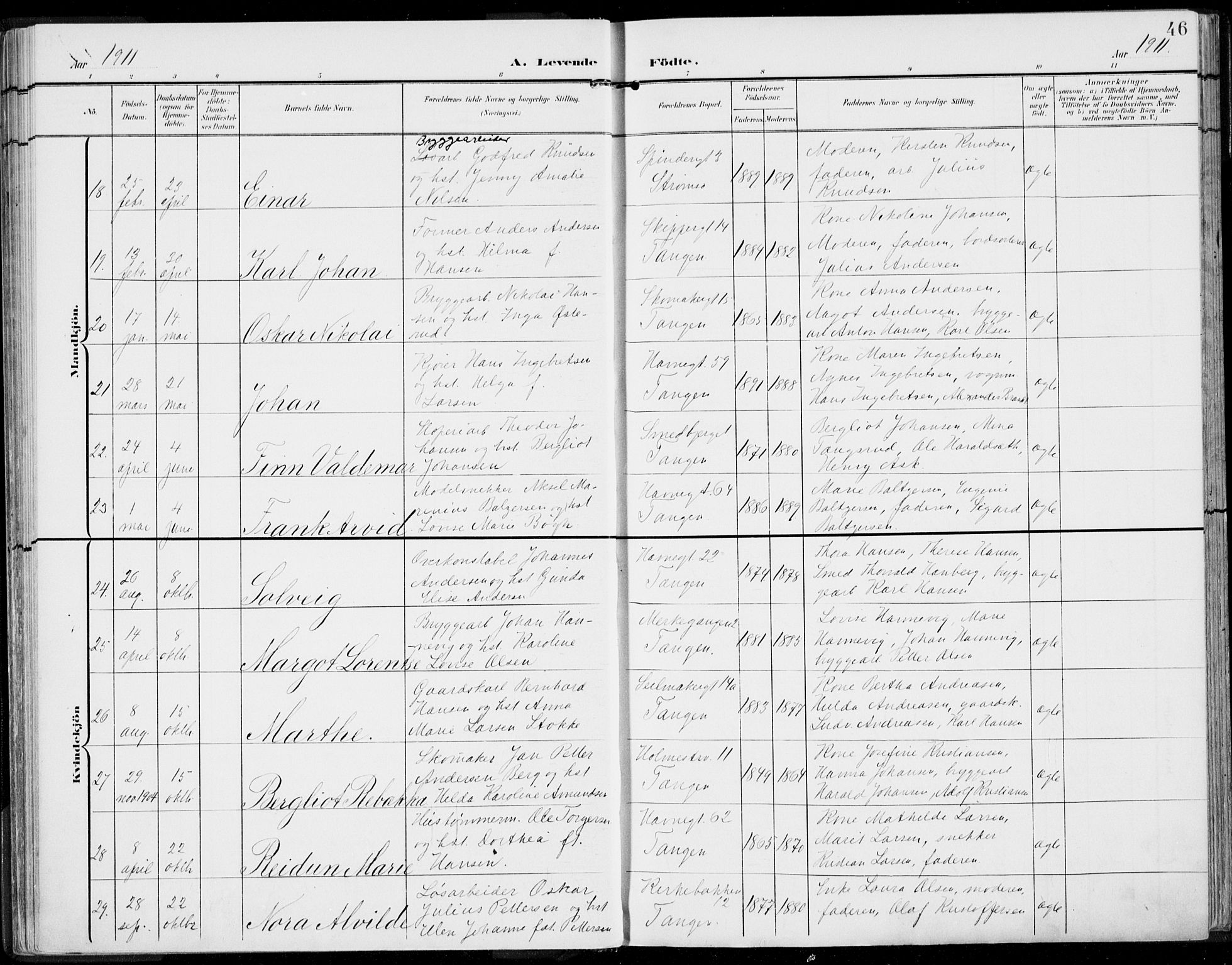 Strømsø kirkebøker, AV/SAKO-A-246/F/Fb/L0008: Parish register (official) no. II 8, 1902-1933, p. 46