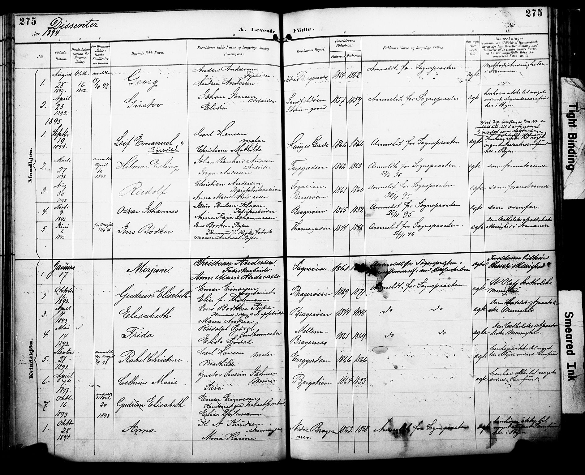 Bragernes kirkebøker, SAKO/A-6/F/Fb/L0008: Parish register (official) no. II 8, 1894-1902, p. 275