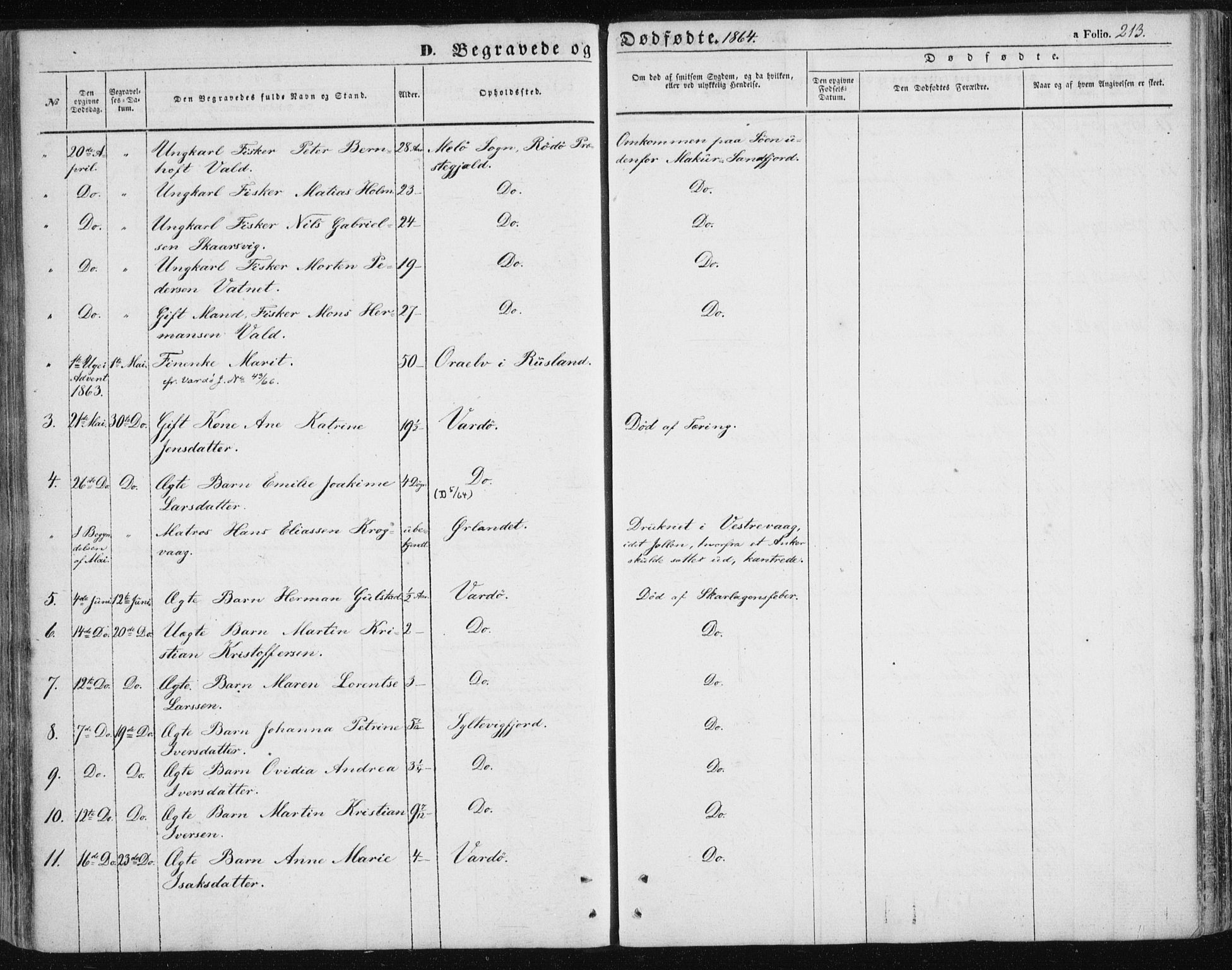 Vardø sokneprestkontor, SATØ/S-1332/H/Ha/L0004kirke: Parish register (official) no. 4, 1862-1871, p. 213