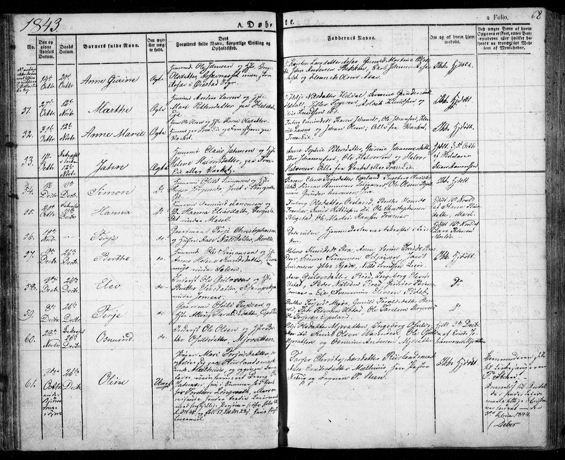Froland sokneprestkontor, SAK/1111-0013/F/Fa/L0001: Parish register (official) no. A 1, 1827-1844, p. 68
